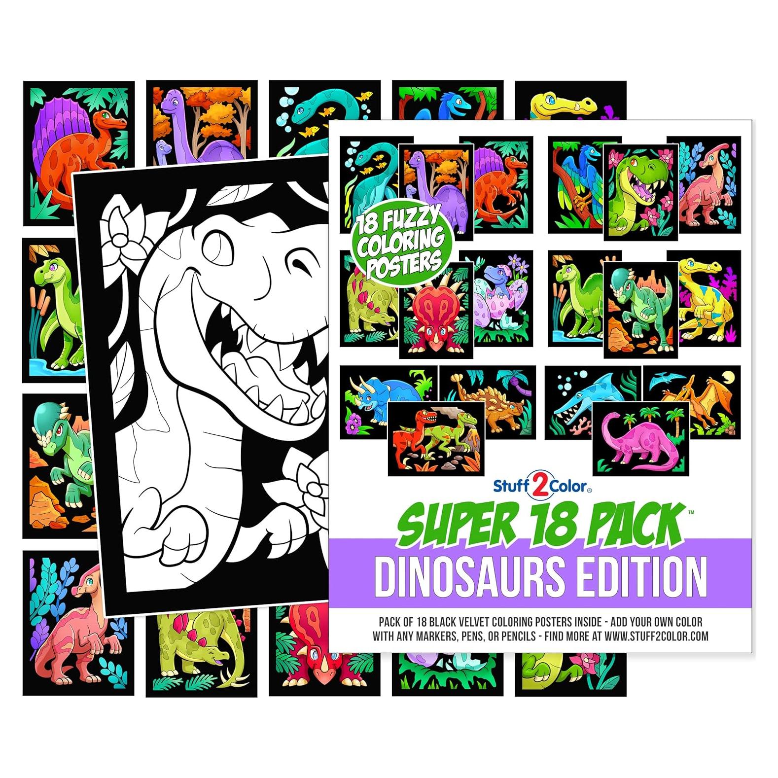 Pack de 18 Pósters de Colorear Terciopelo Dinosaurios Stuff2Color