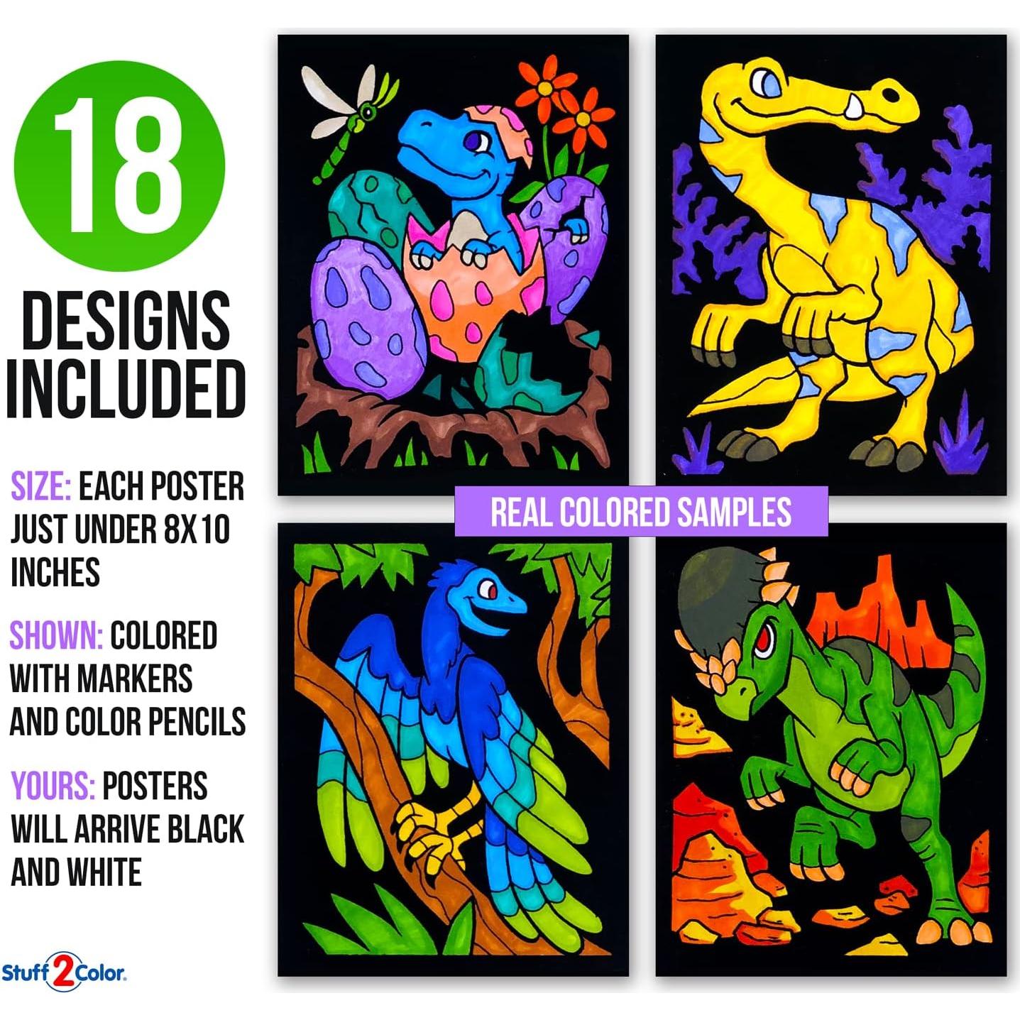 Pack de 18 Pósters de Colorear Terciopelo Dinosaurios Stuff2Color