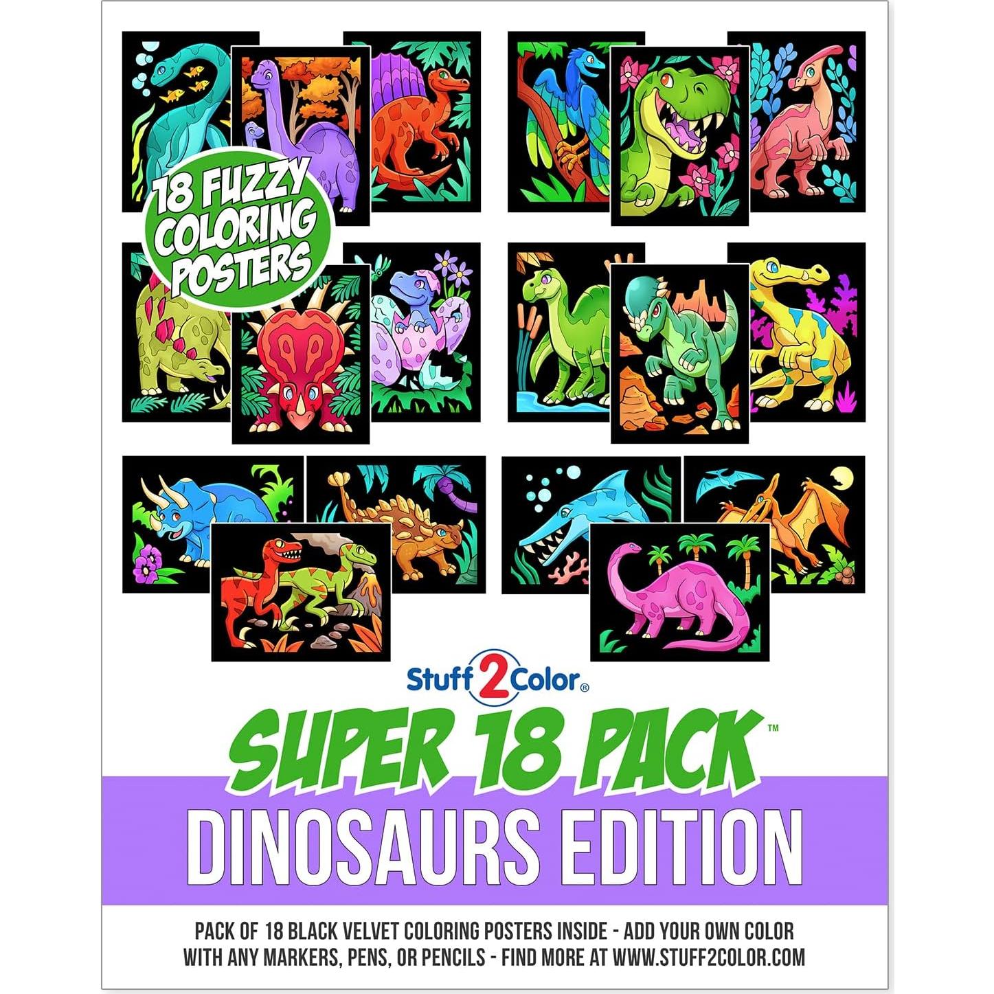 Pack de 18 Pósters de Colorear Terciopelo Dinosaurios Stuff2Color