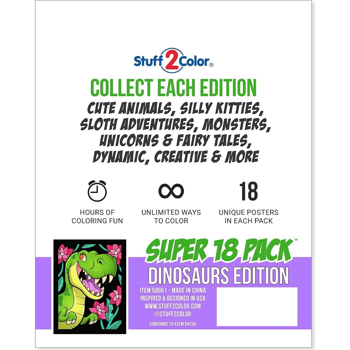 Pack de 18 Pósters de Colorear Terciopelo Dinosaurios Stuff2Color