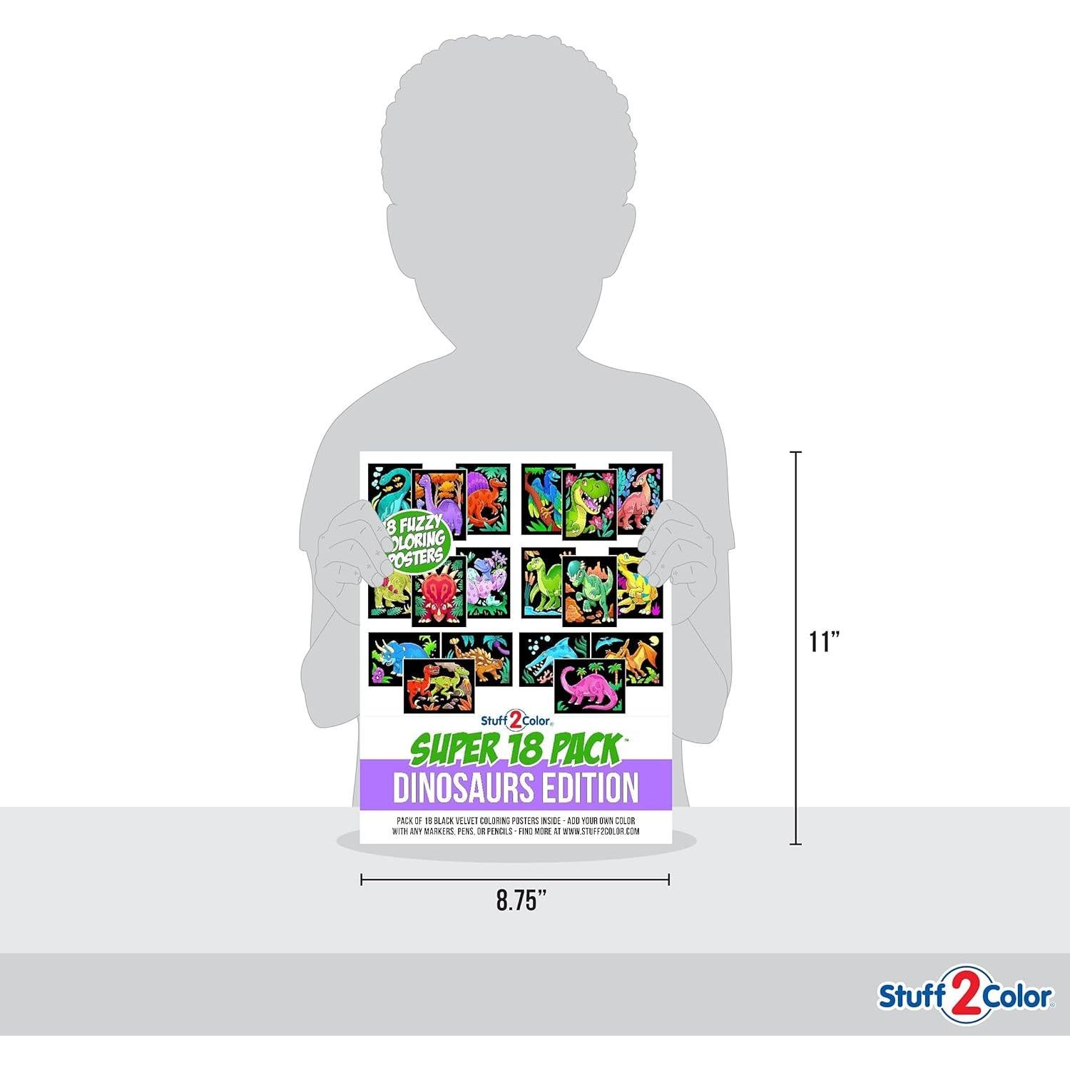 Pack de 18 Pósters de Colorear Terciopelo Dinosaurios Stuff2Color