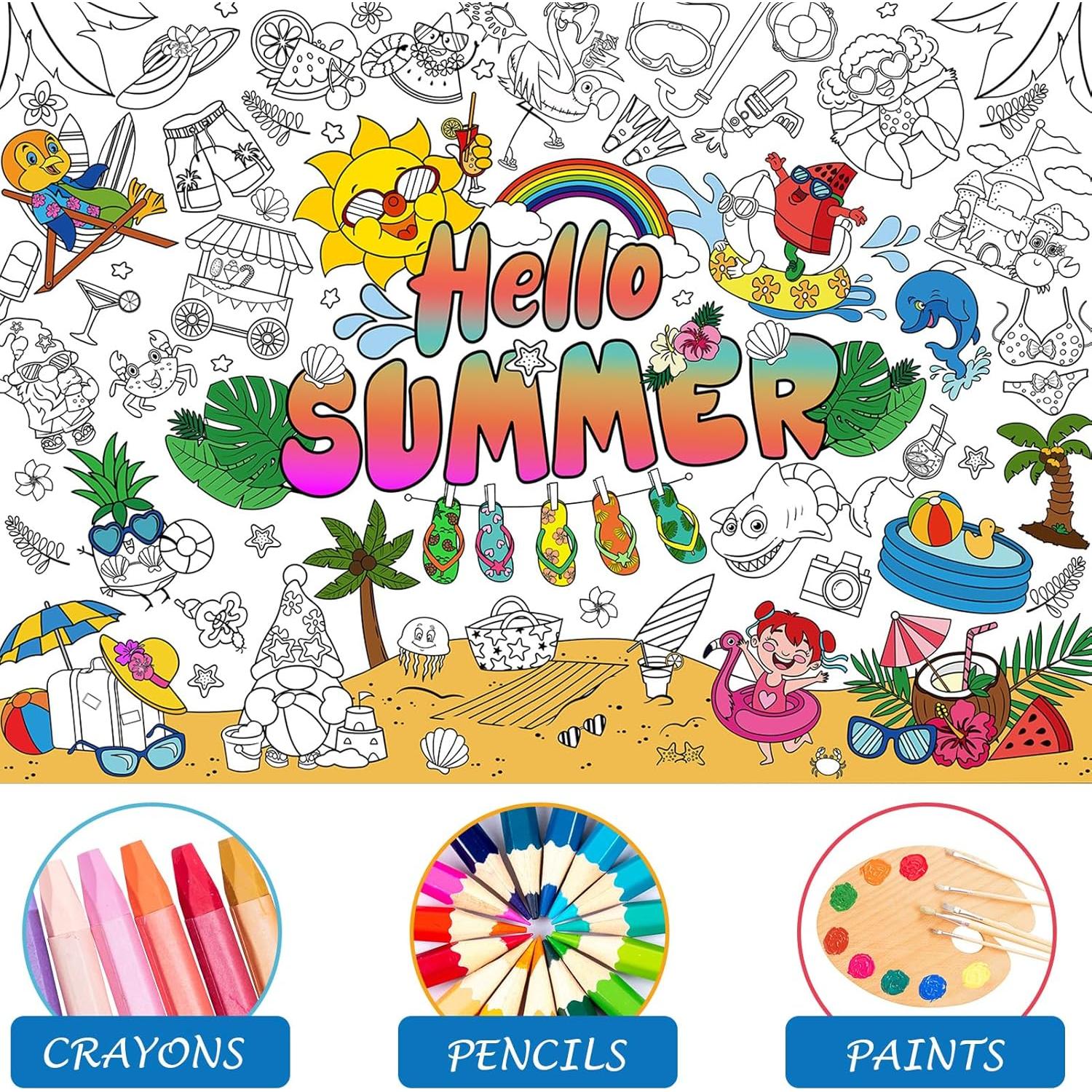 Póster Gigante para Colorear Hola Verano HOWAF con 24 Marcadores