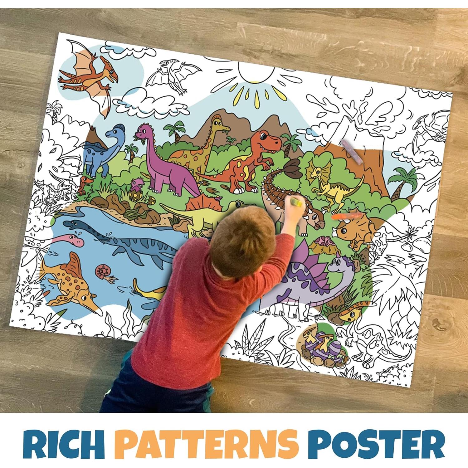 Póster Gigante para Colorear Dinosaurios - 110 x 80 cm