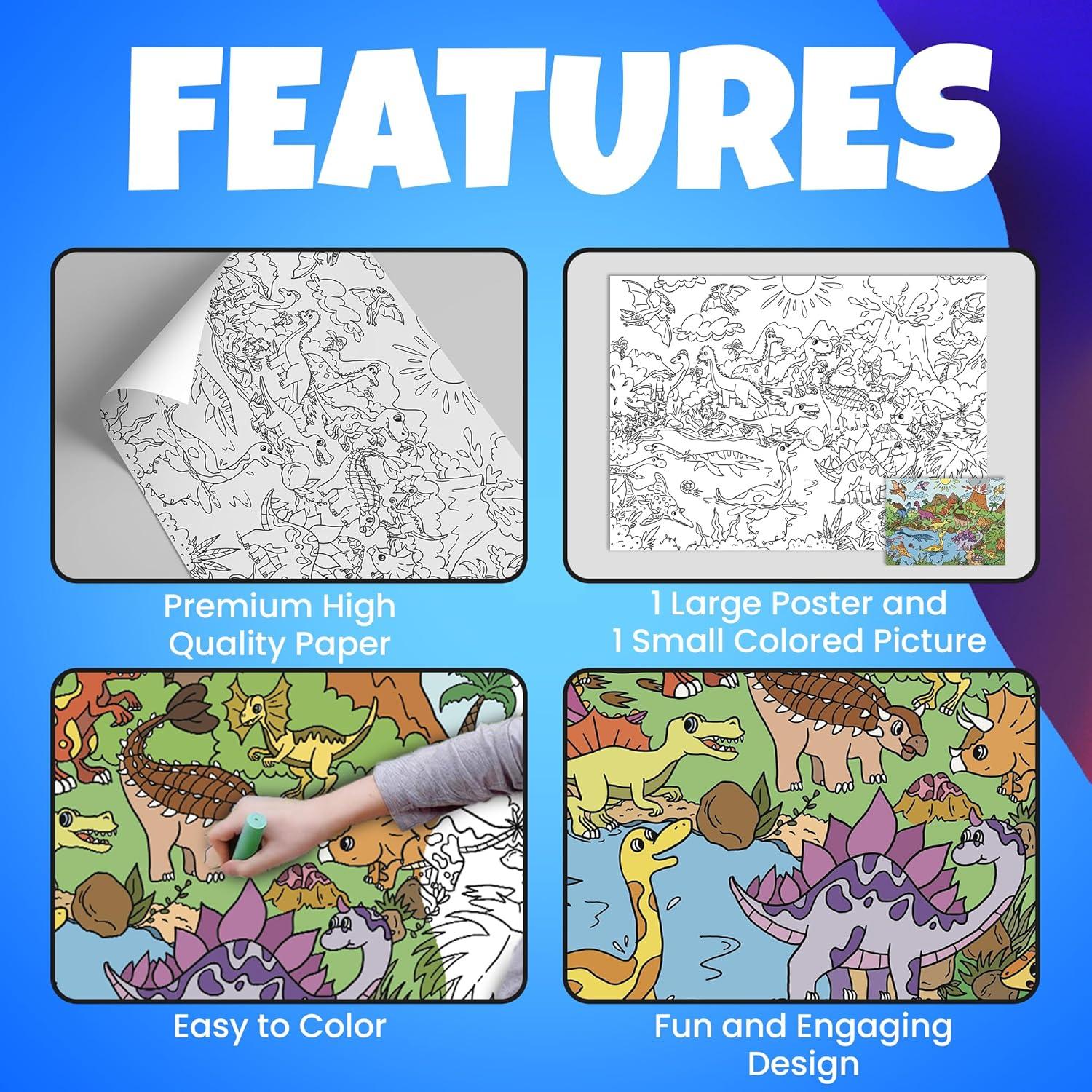 Póster Gigante para Colorear Dinosaurios - 110 x 80 cm