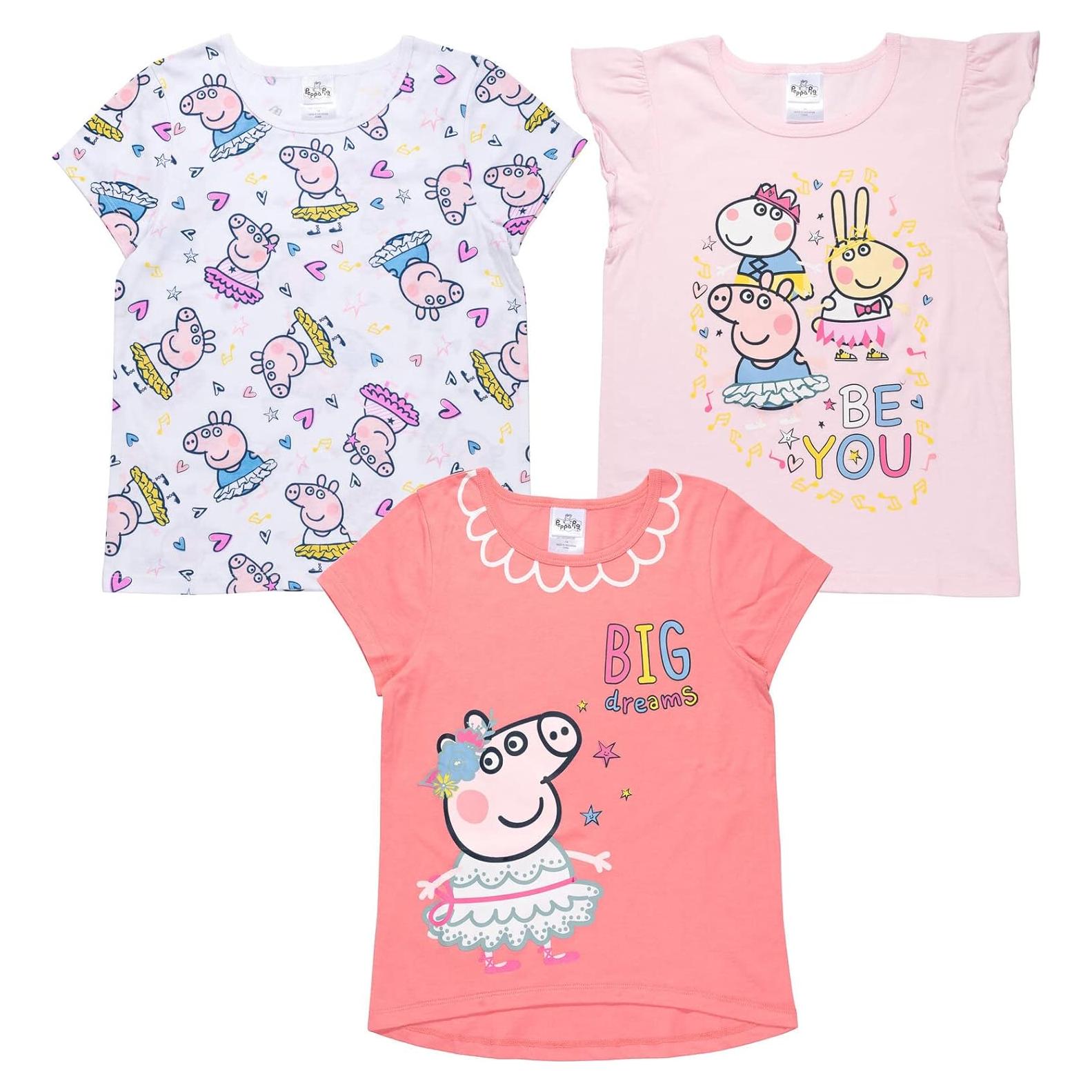 Camisetas Peppa Pig para Niñas, Paquete de 3, Talla 7-8