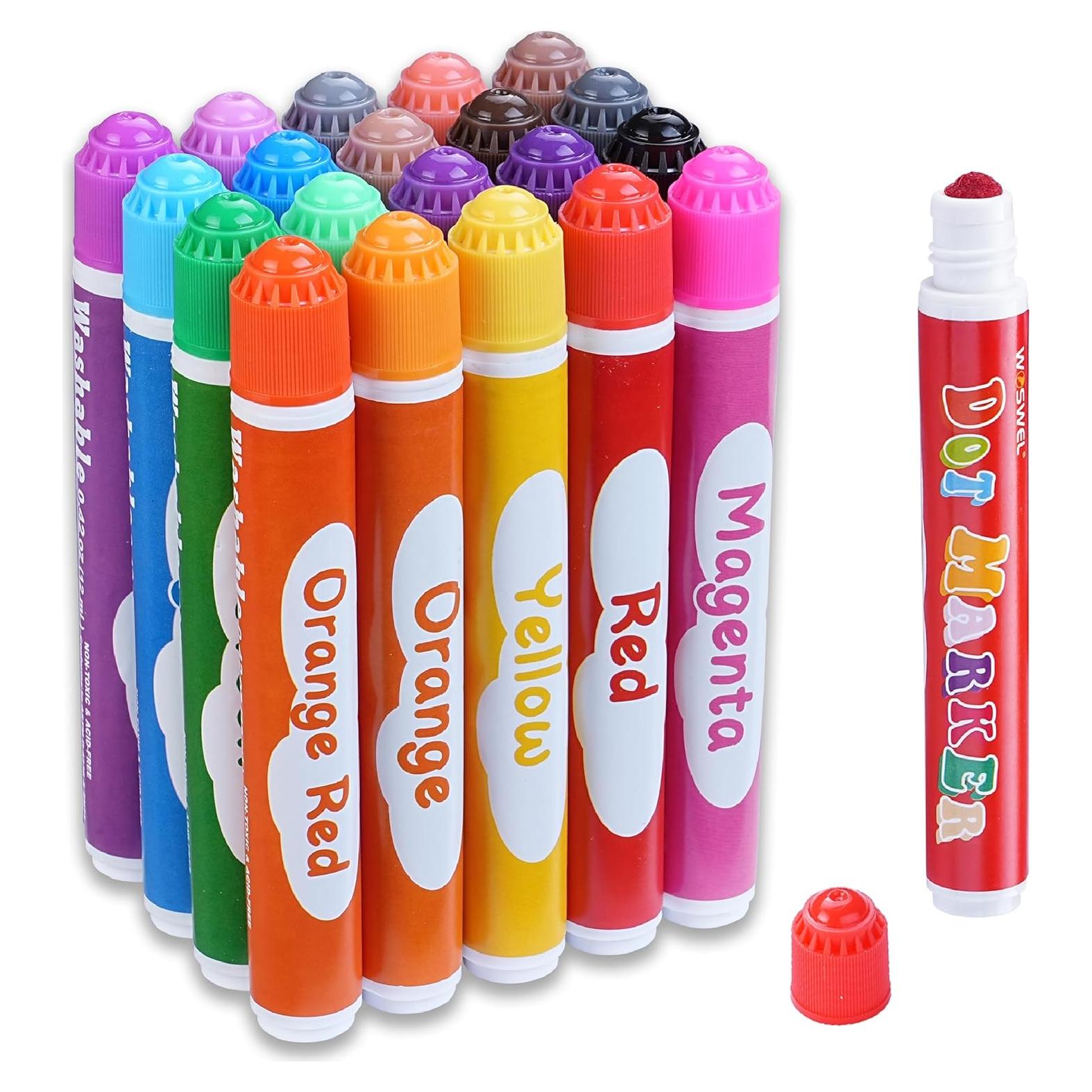 Marcadores de Puntos WOSWEL, 20 Colores Lavables para Niños