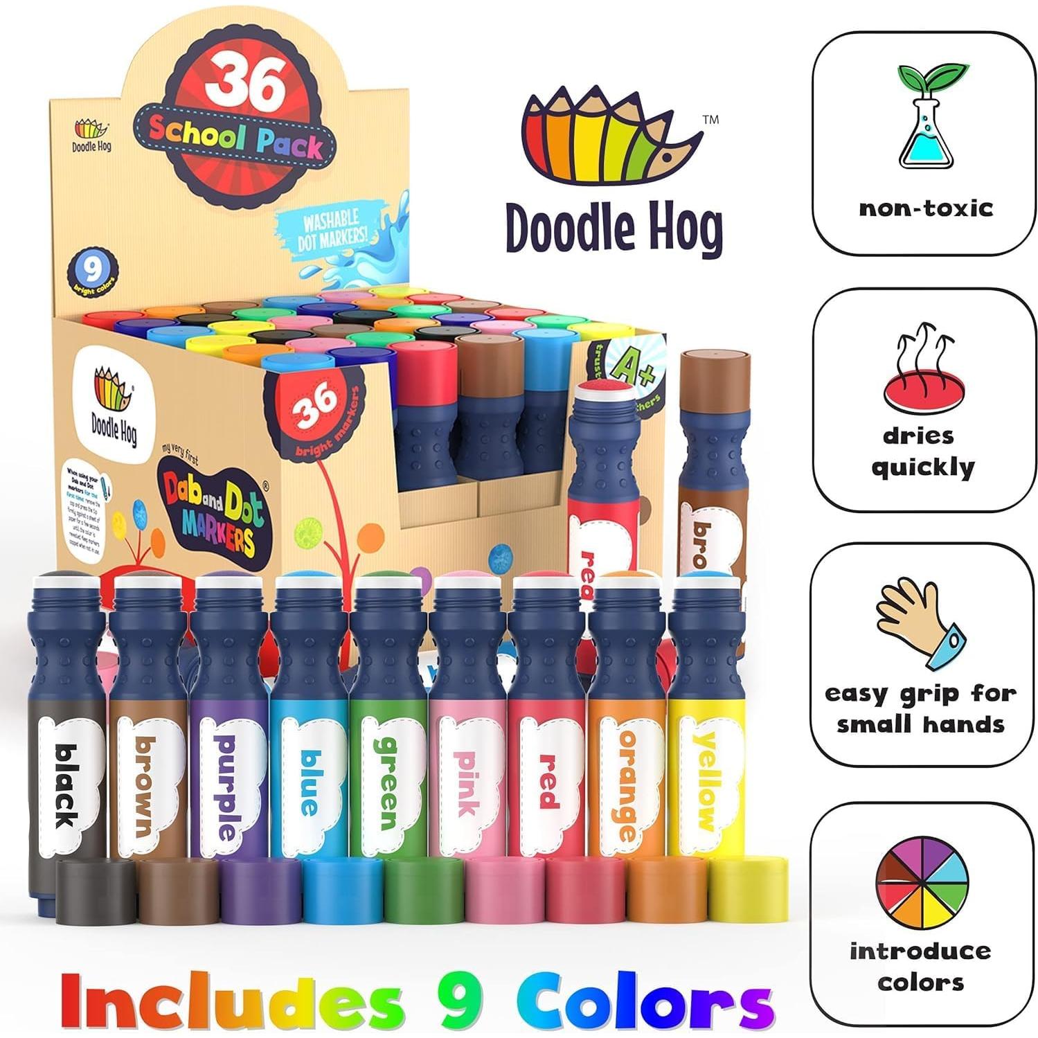 Marcadores de Puntos Lavables DOODLE HOG 36 Colores para Niños