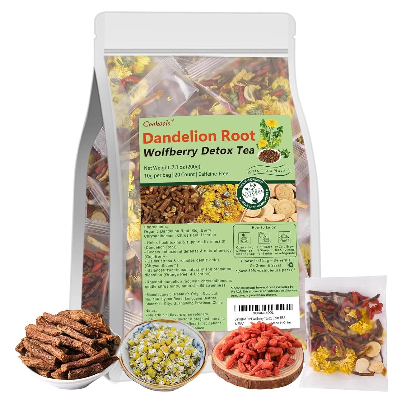 Té Detox Natural Cookools 20 Unidades Diente de León y Goji