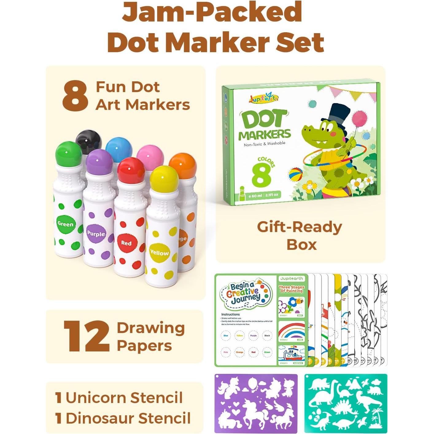 Kit de Marcadores de Puntos JUPITEARTH 22 PCS No Tóxicos 8 Colores