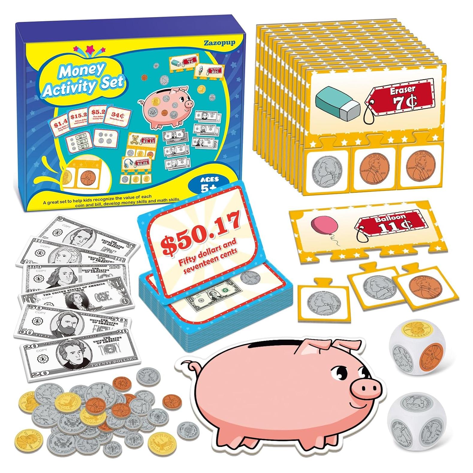 Dinero de Juego Simulado Deleite para Niños 60 Billetes y 60 Monedas