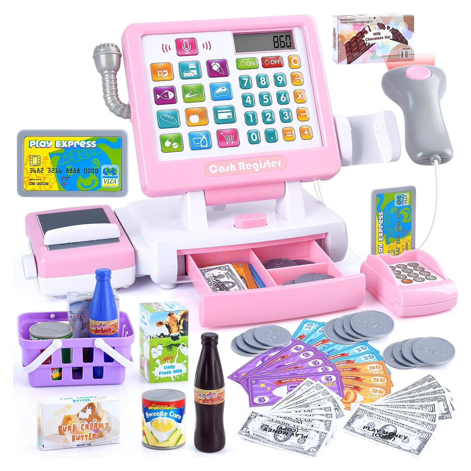 Caja Registradora Juguete PLAY Rosa con Calculadora y Accesorios