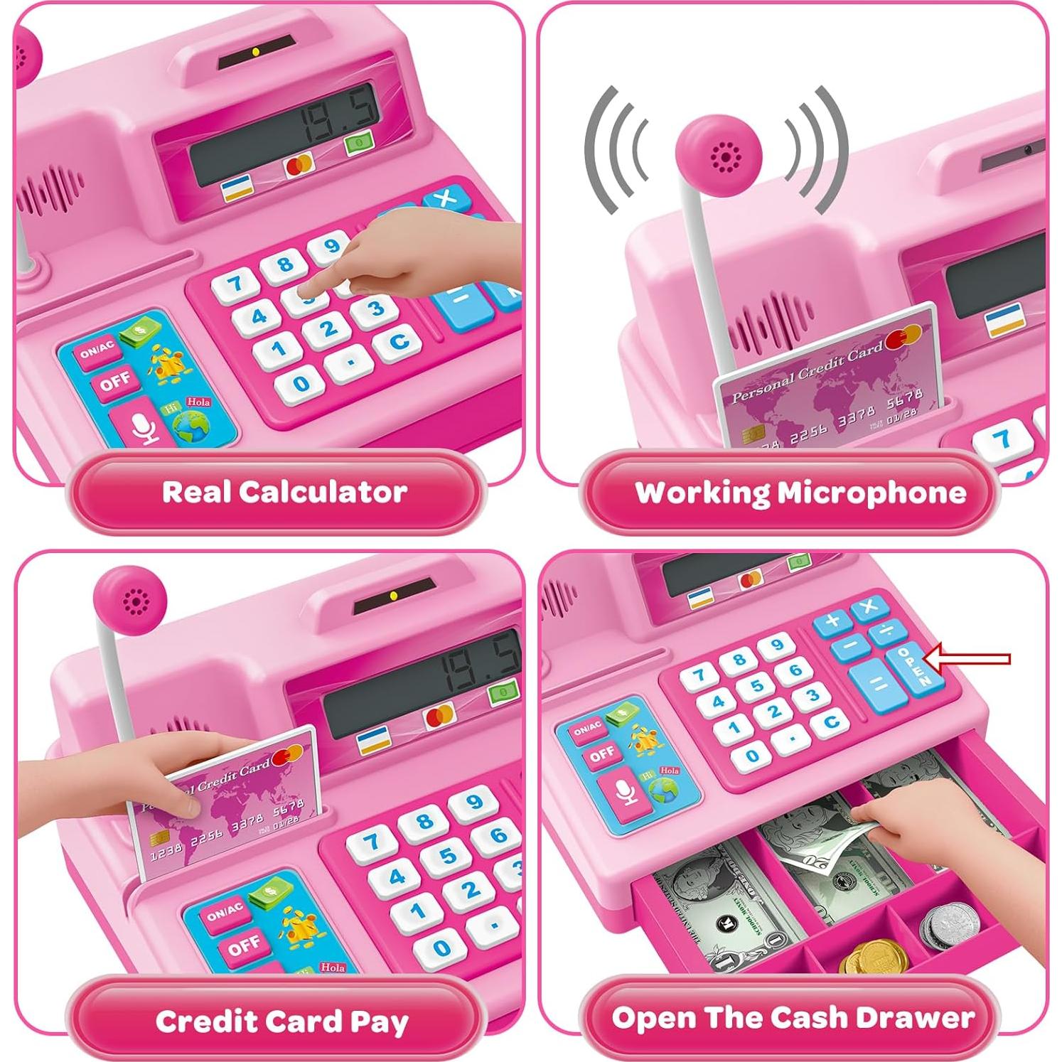 Caja Registradora de Juguete Rosa BAODLON - 103 Piezas