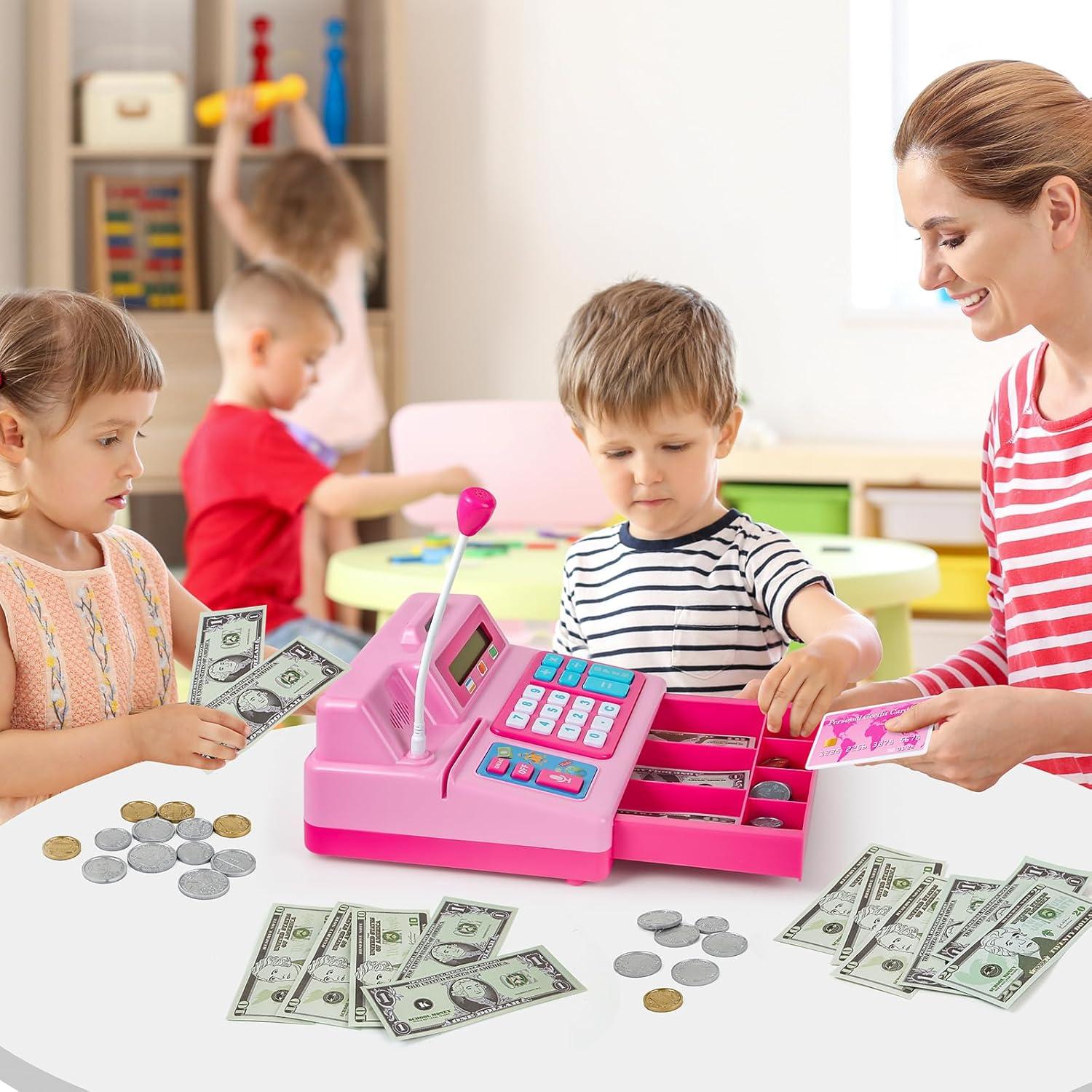 Caja Registradora de Juguete Rosa BAODLON - 103 Piezas