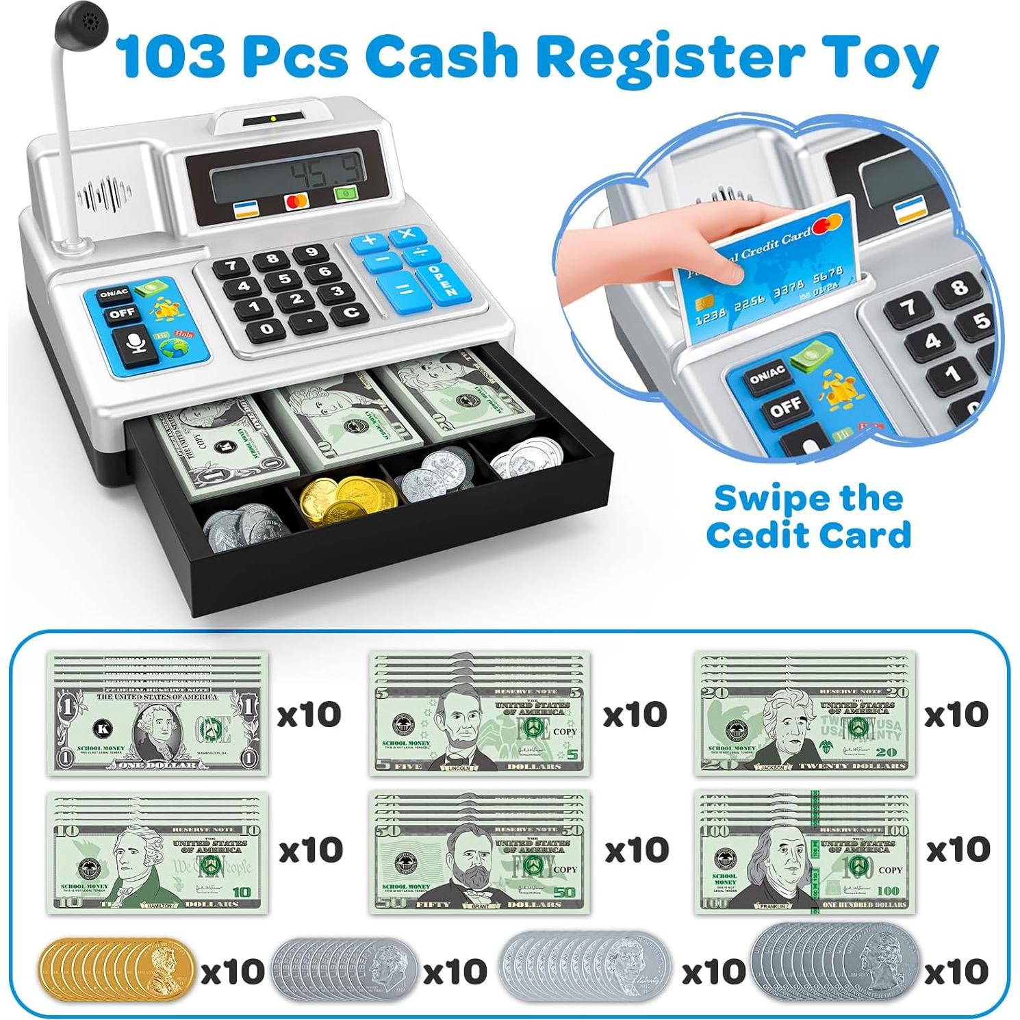 Registradora de Juguete Shantou con 103 Piezas y Calculadora