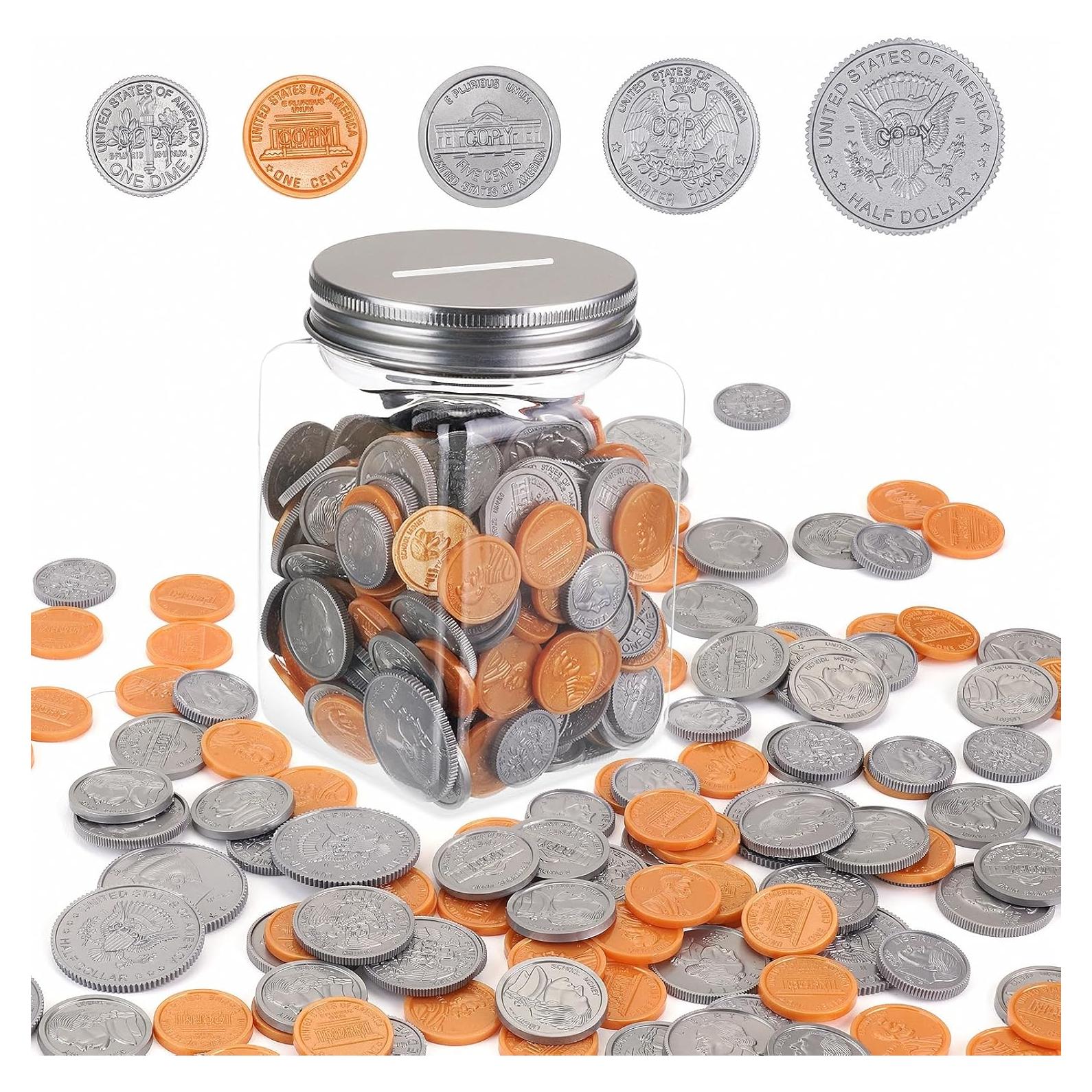 Set de 250 Monedas de Juguete Mczxon con Tarro para Niños