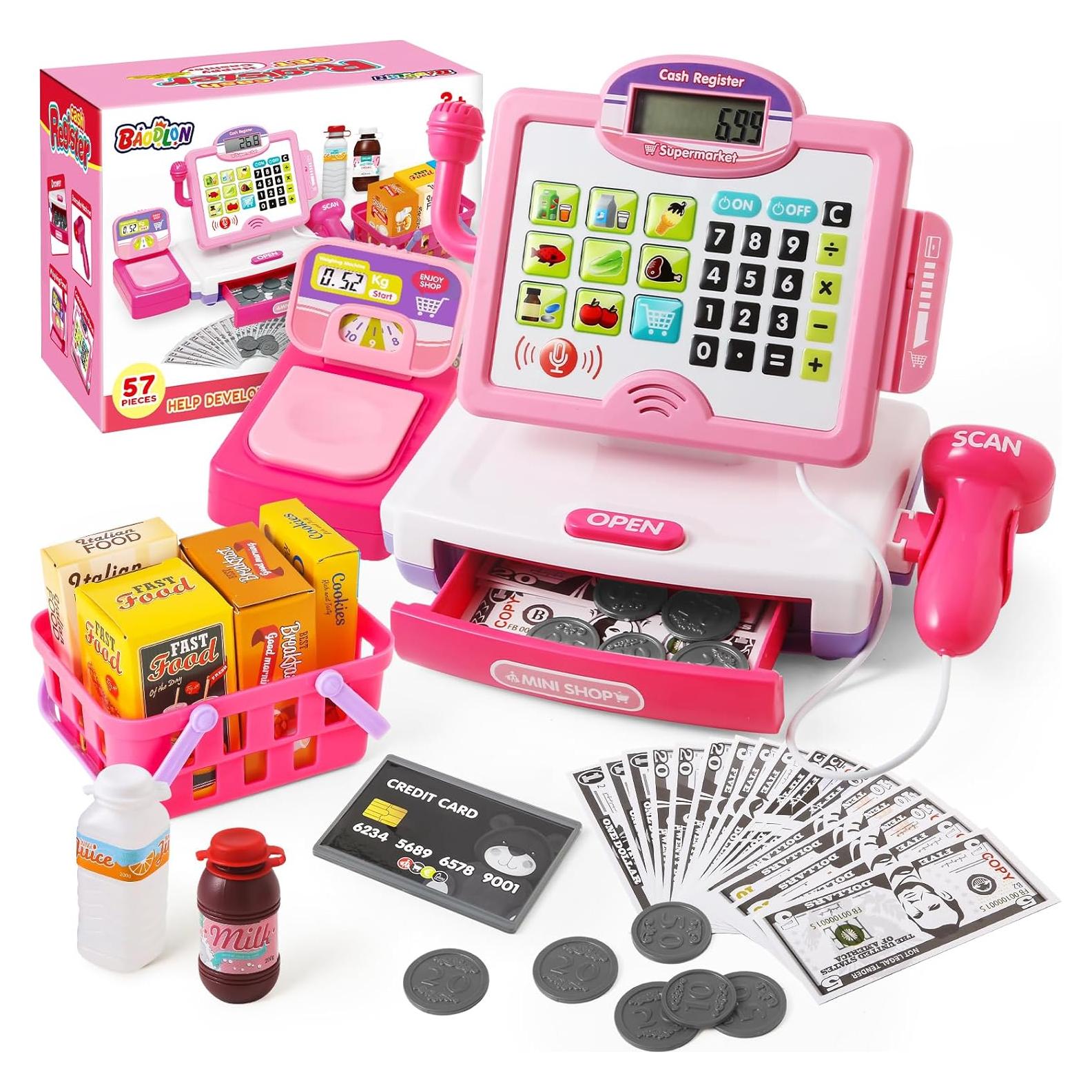 Caja Registradora Rosa con Calculadora para Niños 3-8 Años