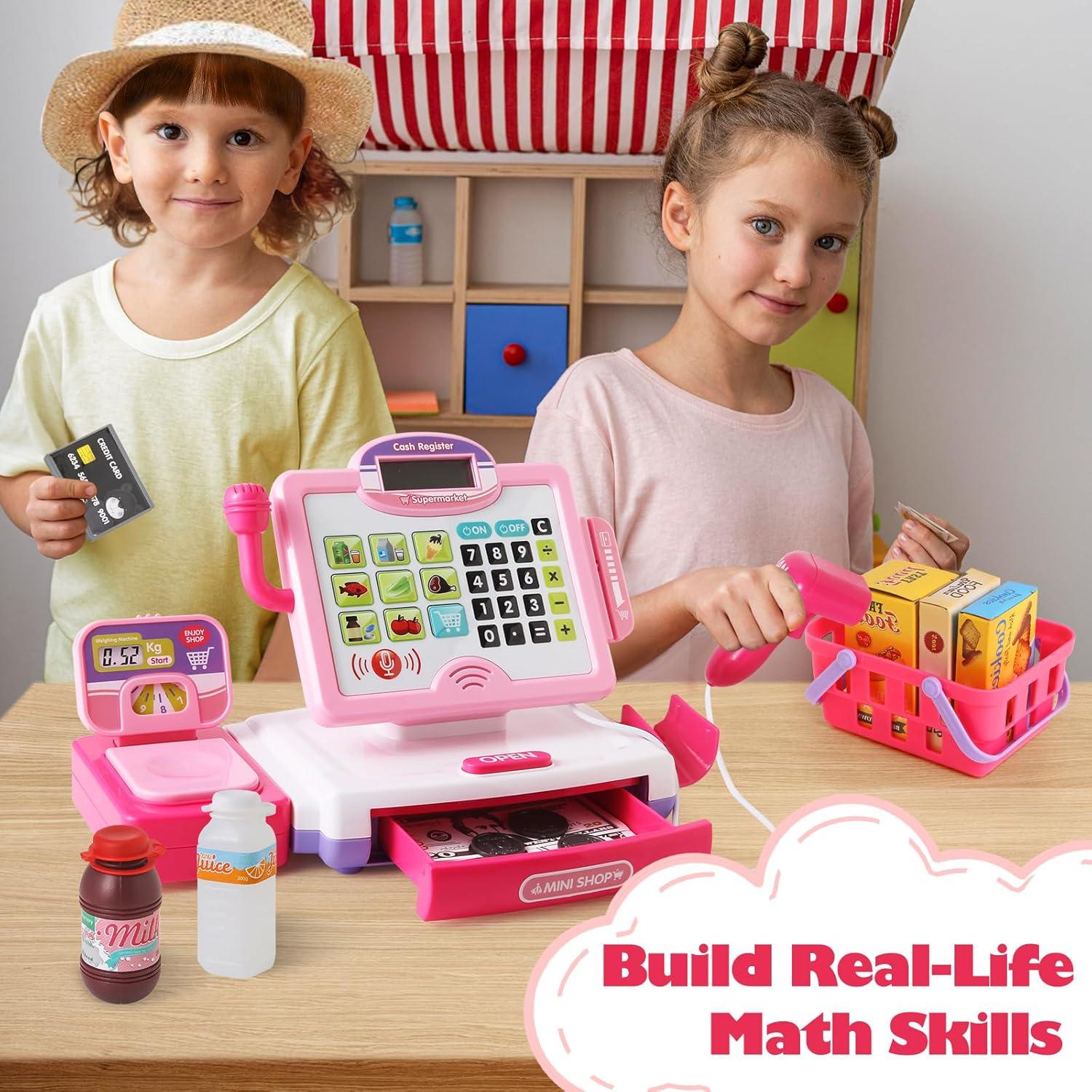 Caja Registradora Rosa con Calculadora para Niños 3-8 Años