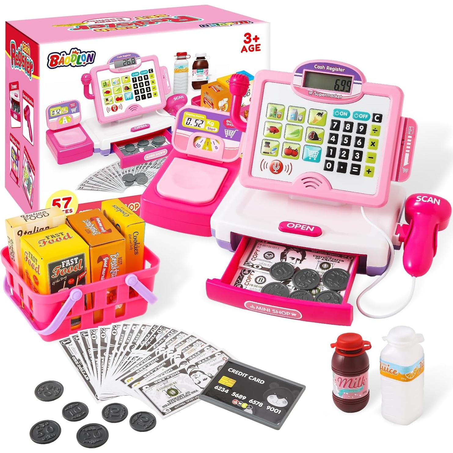 Caja Registradora Rosa con Calculadora para Niños 3-8 Años