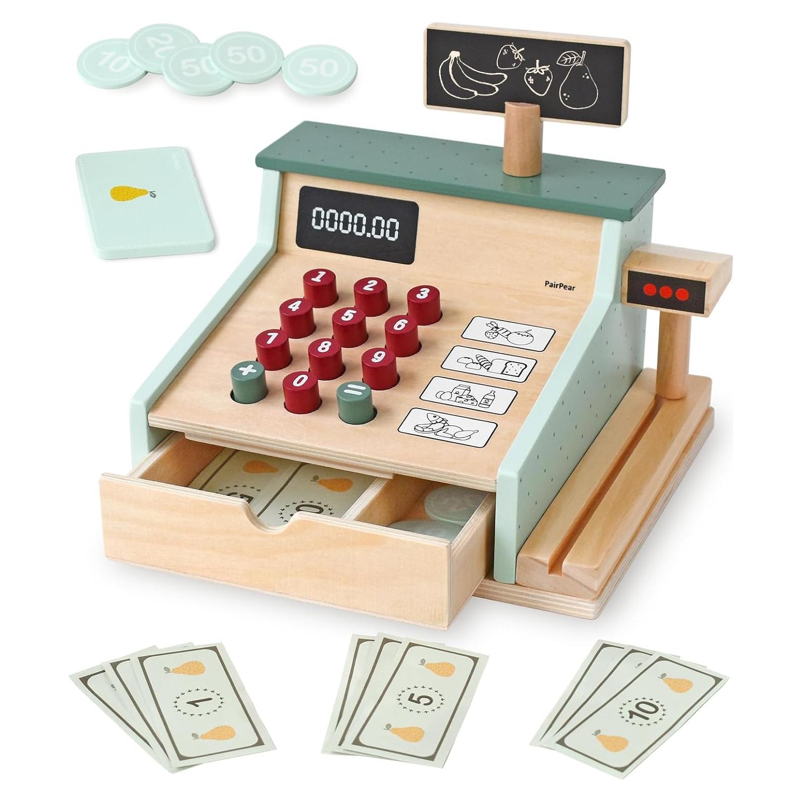 Registro de Caja de Madera PairPear para Jugar a Contar Dinero