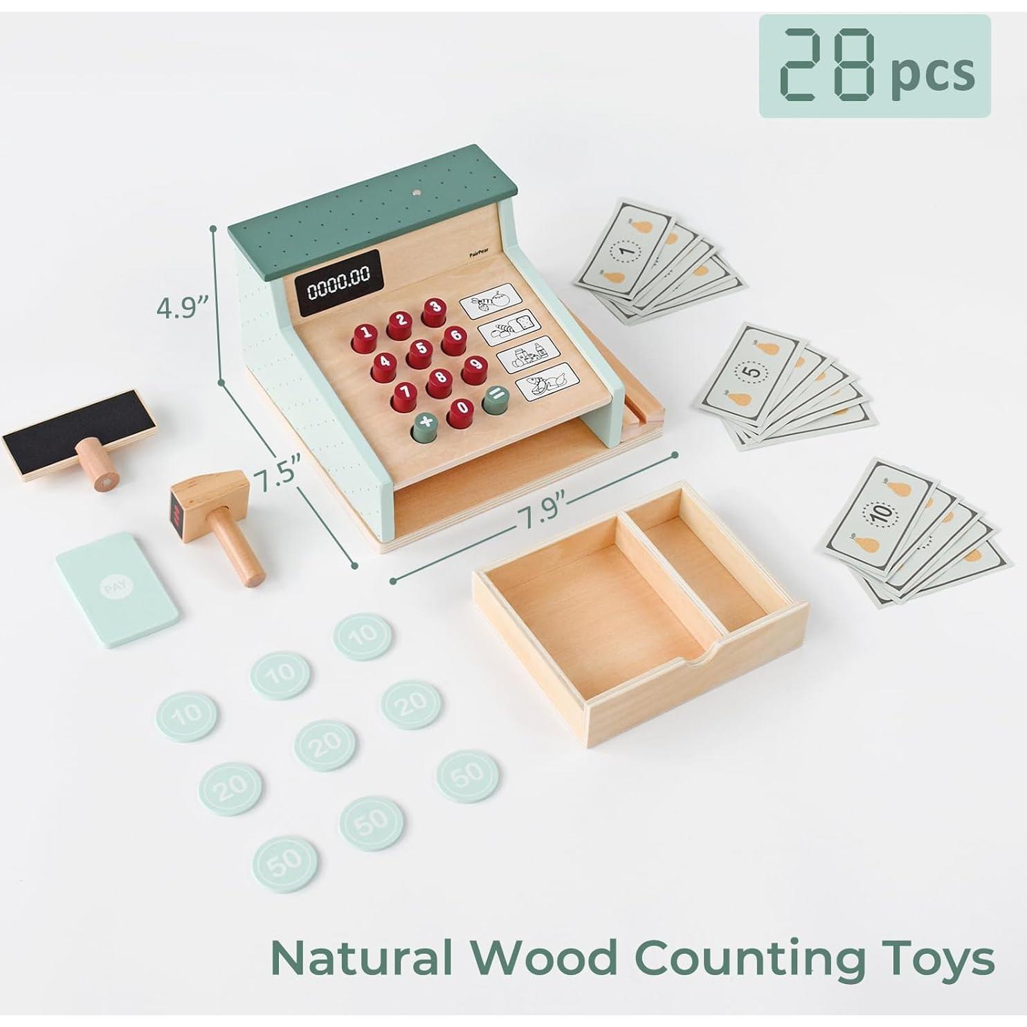 Registro de Caja de Madera PairPear para Jugar a Contar Dinero