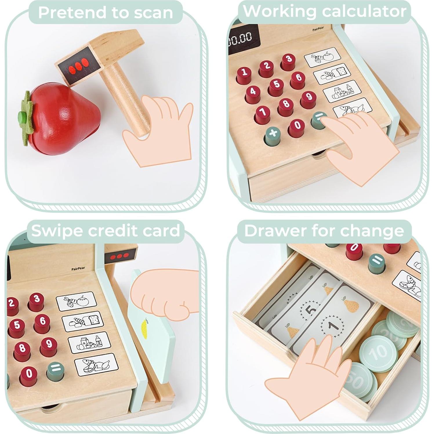 Registro de Caja de Madera PairPear para Jugar a Contar Dinero