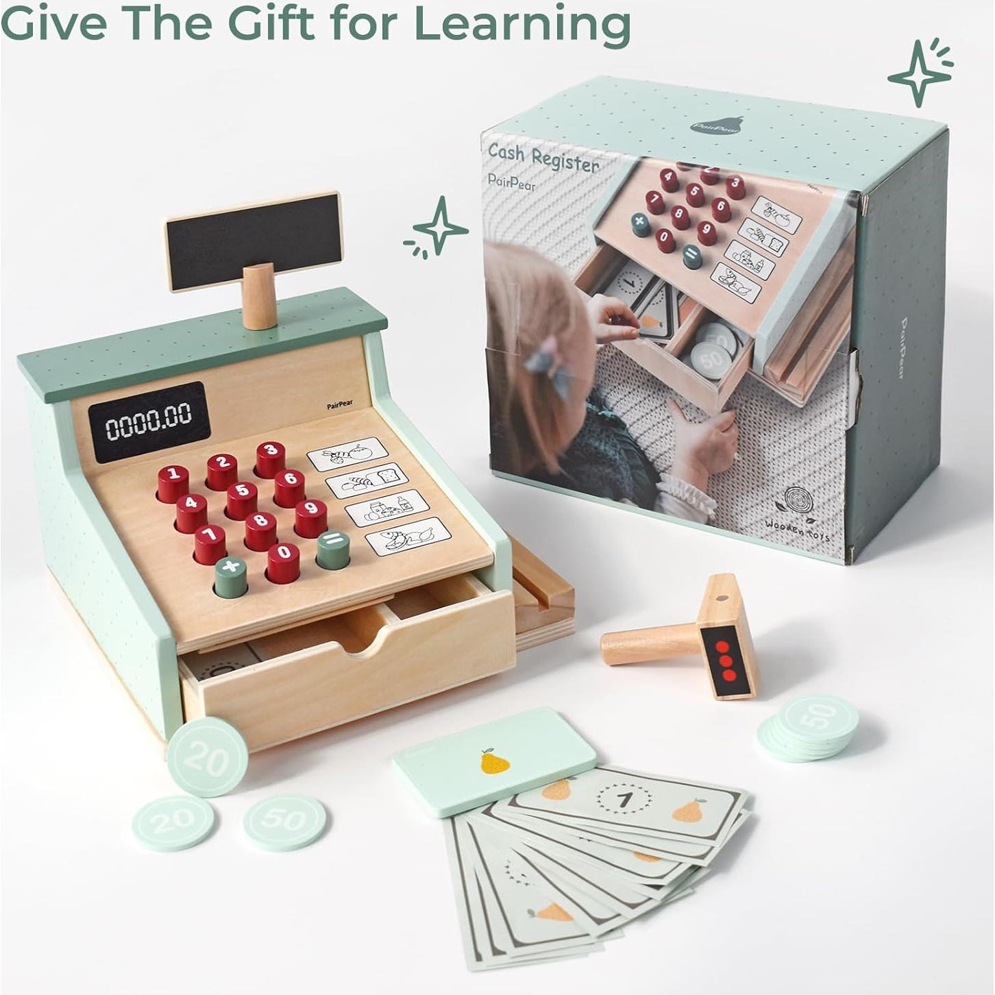 Registro de Caja de Madera PairPear para Jugar a Contar Dinero