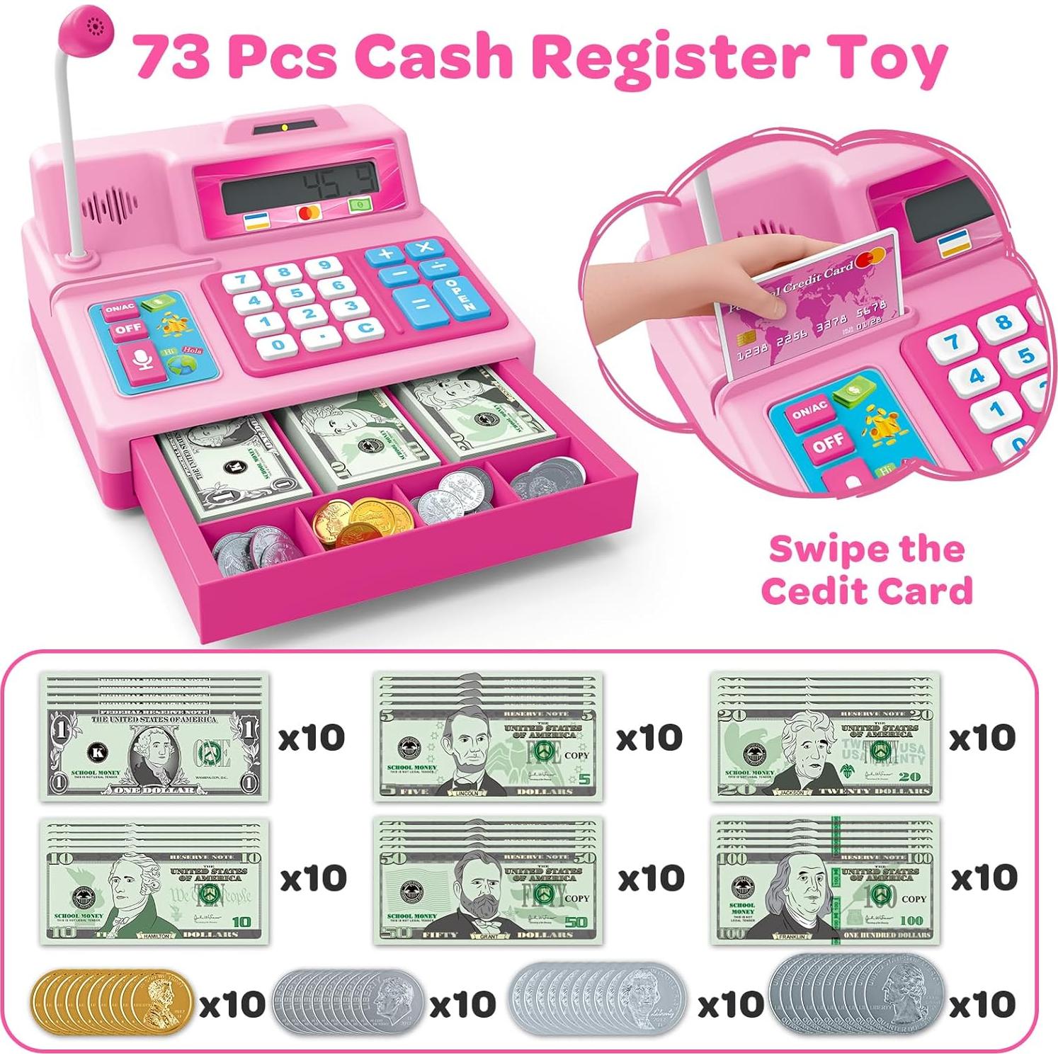 Caja Registradora Juguete Rosa Shantou 103 Piezas para Niños