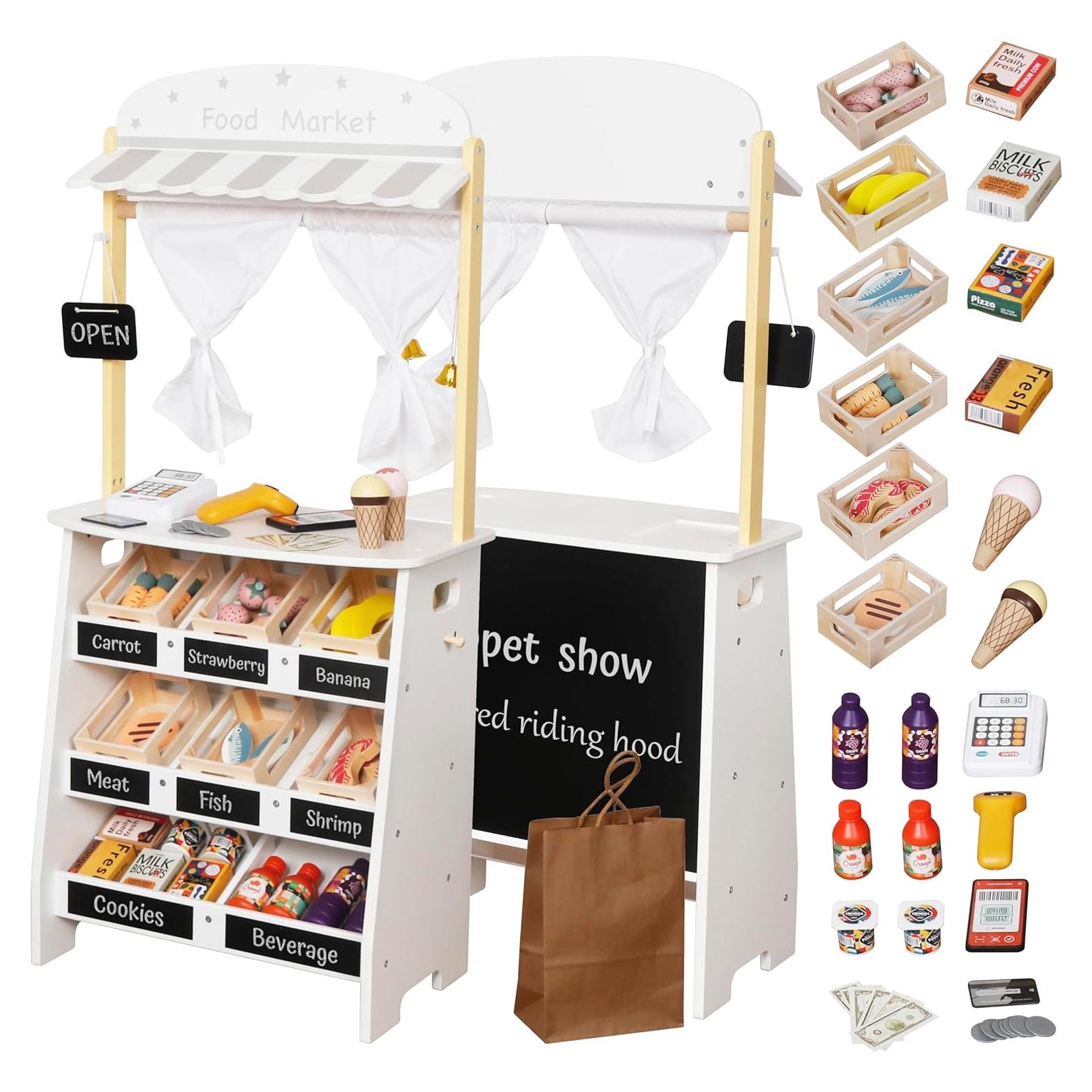 Juego de supermercado de madera Touch Us con carrito y 26 piezas