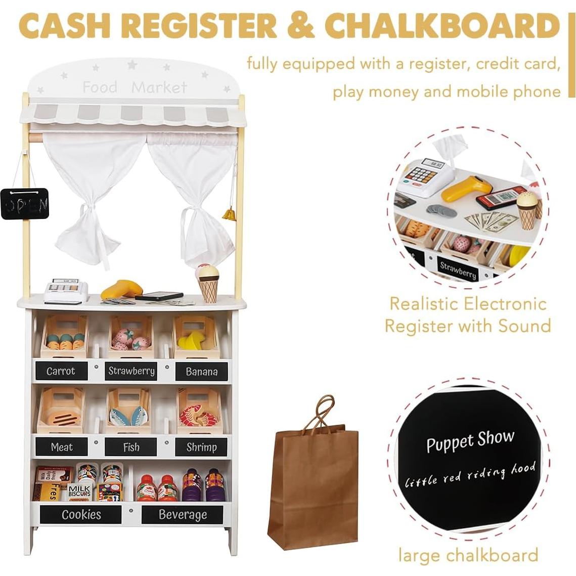 Juego de supermercado de madera Touch Us con carrito y 26 piezas