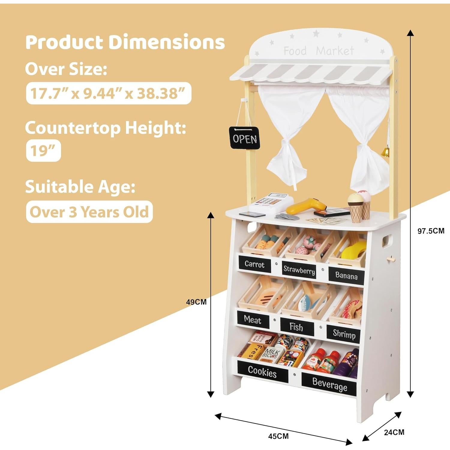 Juego de supermercado de madera Touch Us con carrito y 26 piezas