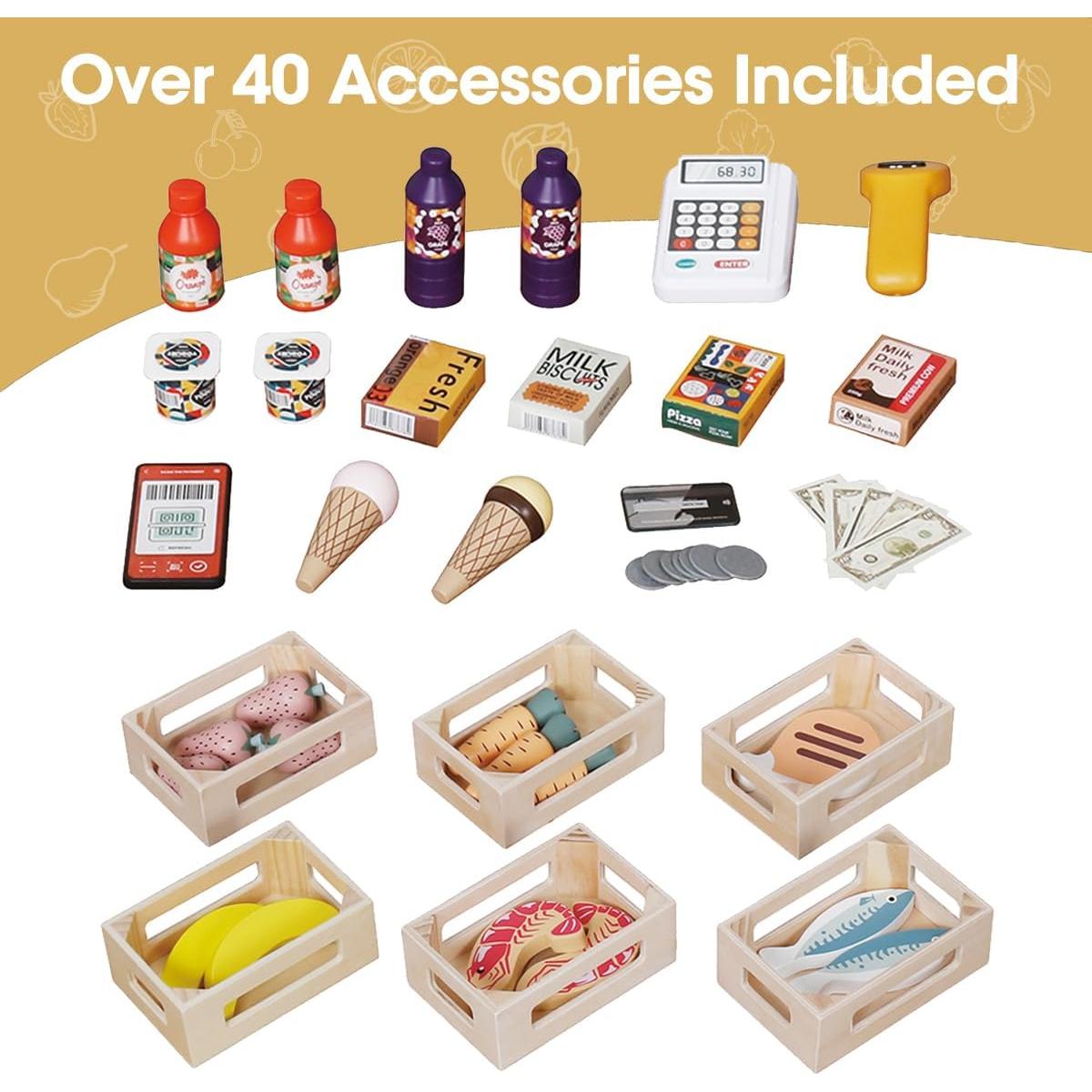 Juego de supermercado de madera Touch Us con carrito y 26 piezas