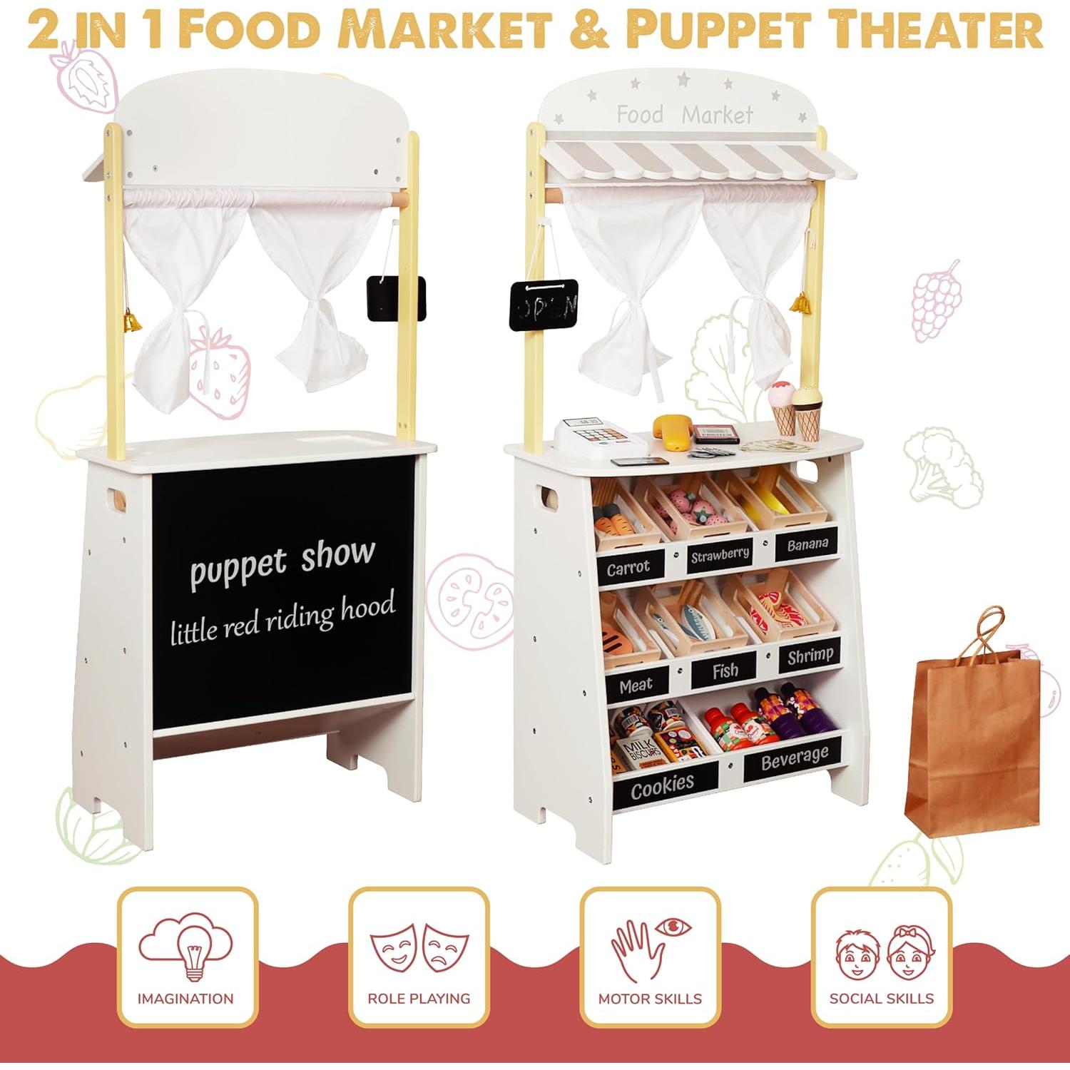 Juego de supermercado de madera Touch Us con carrito y 26 piezas