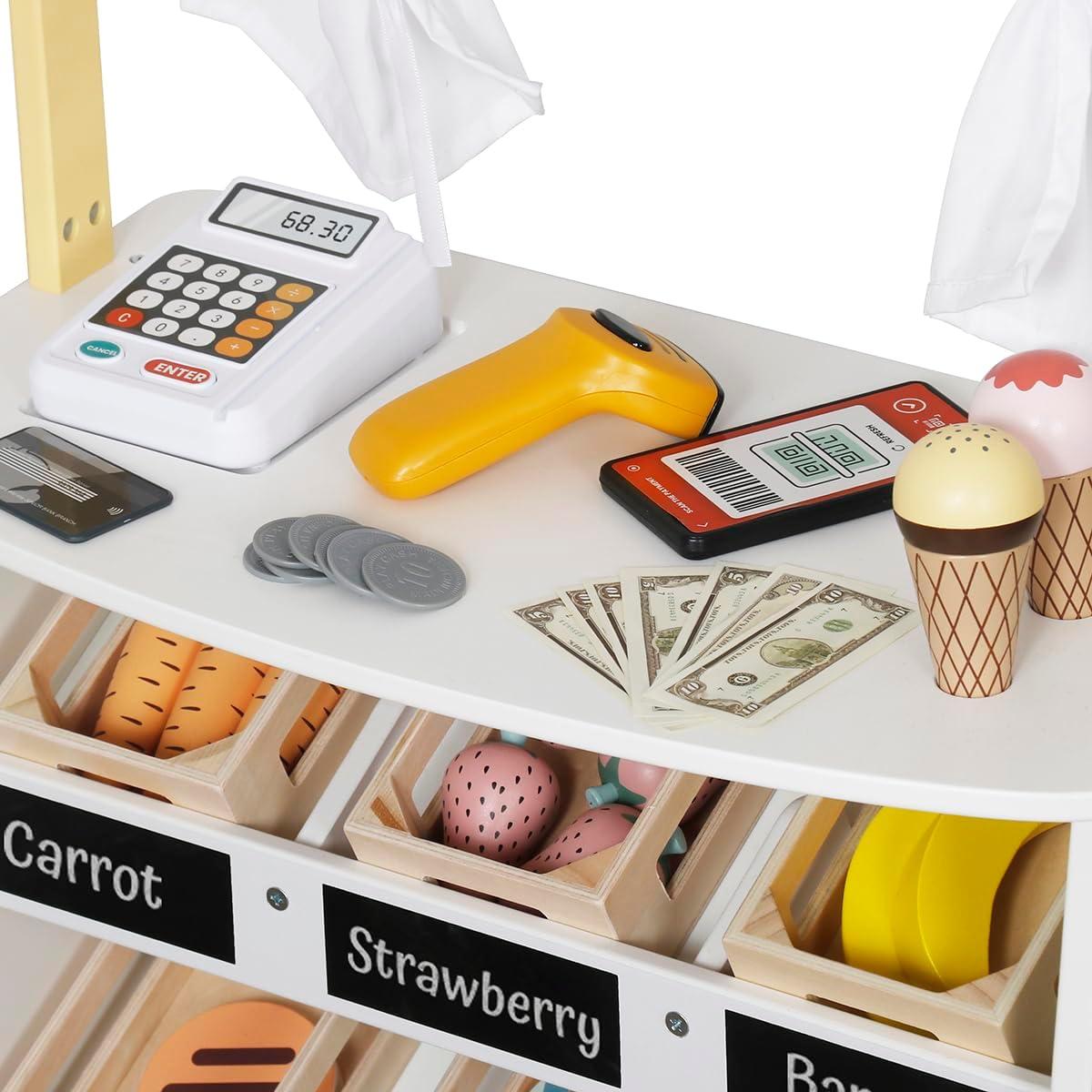 Juego de supermercado de madera Touch Us con carrito y 26 piezas