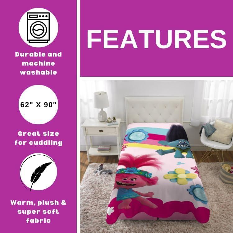 Manta Franco Trolls 2 Micro Raschel 157x229 cm Rosa