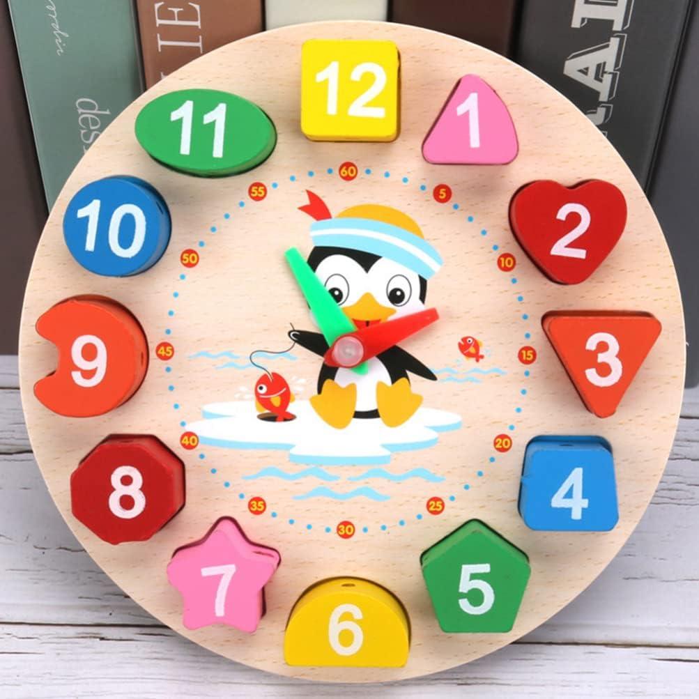 Reloj de Enseñanza de Madera Toyvian Patrón Pingüino 22.5x30cm