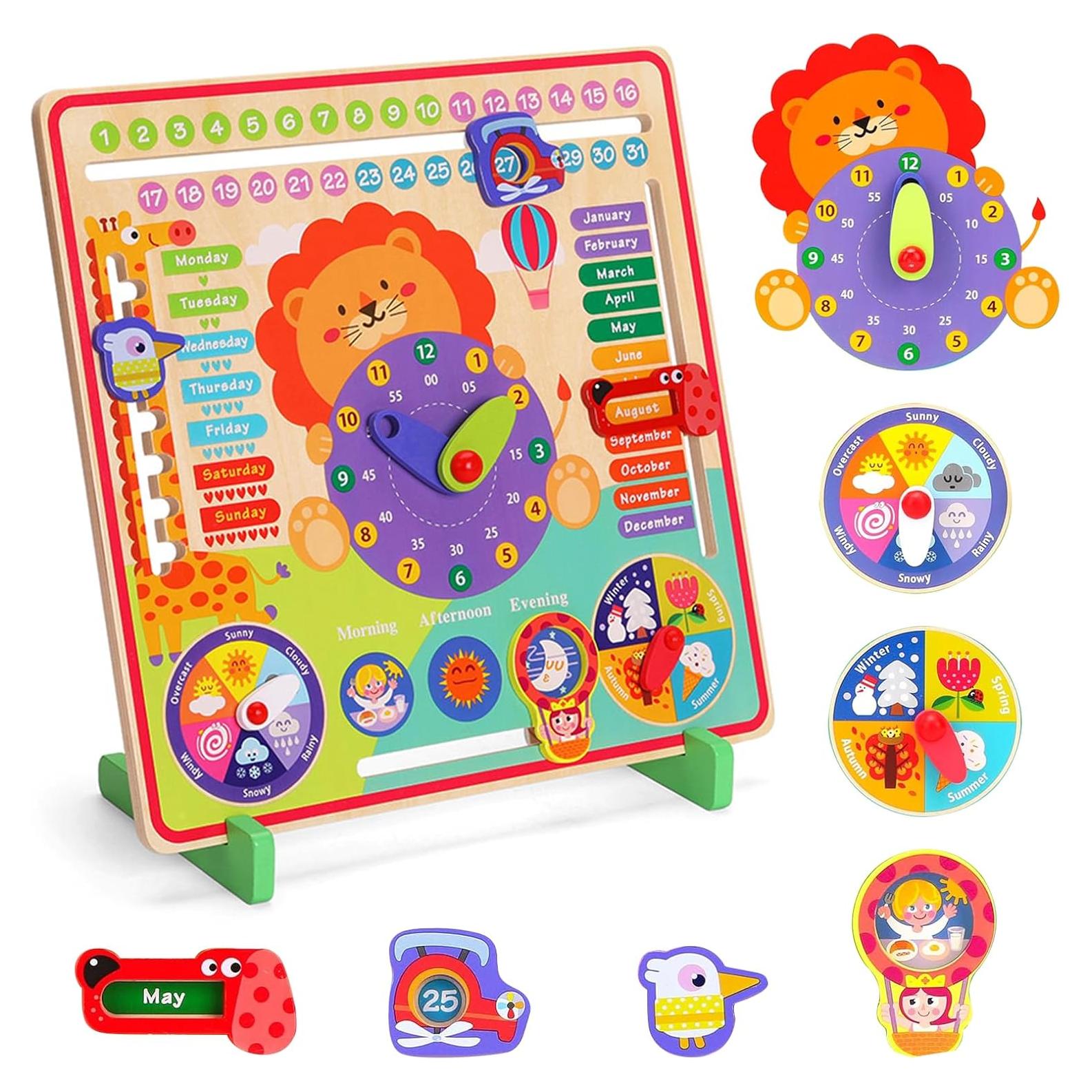 Calendario de Madera Montessori para Niños 4 Años - Reloj Educativo