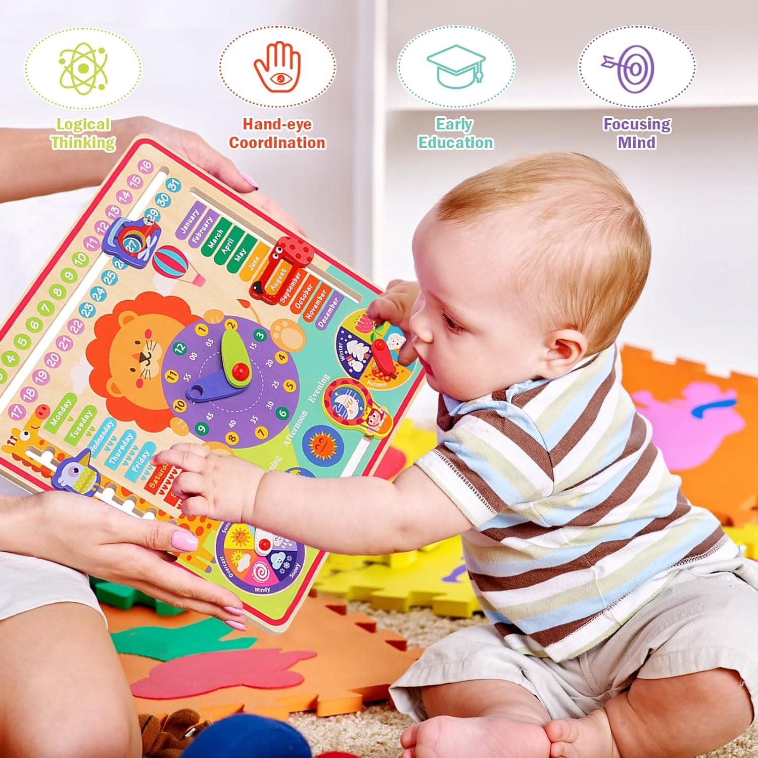 Calendario de Madera Montessori para Niños 4 Años - Reloj Educativo