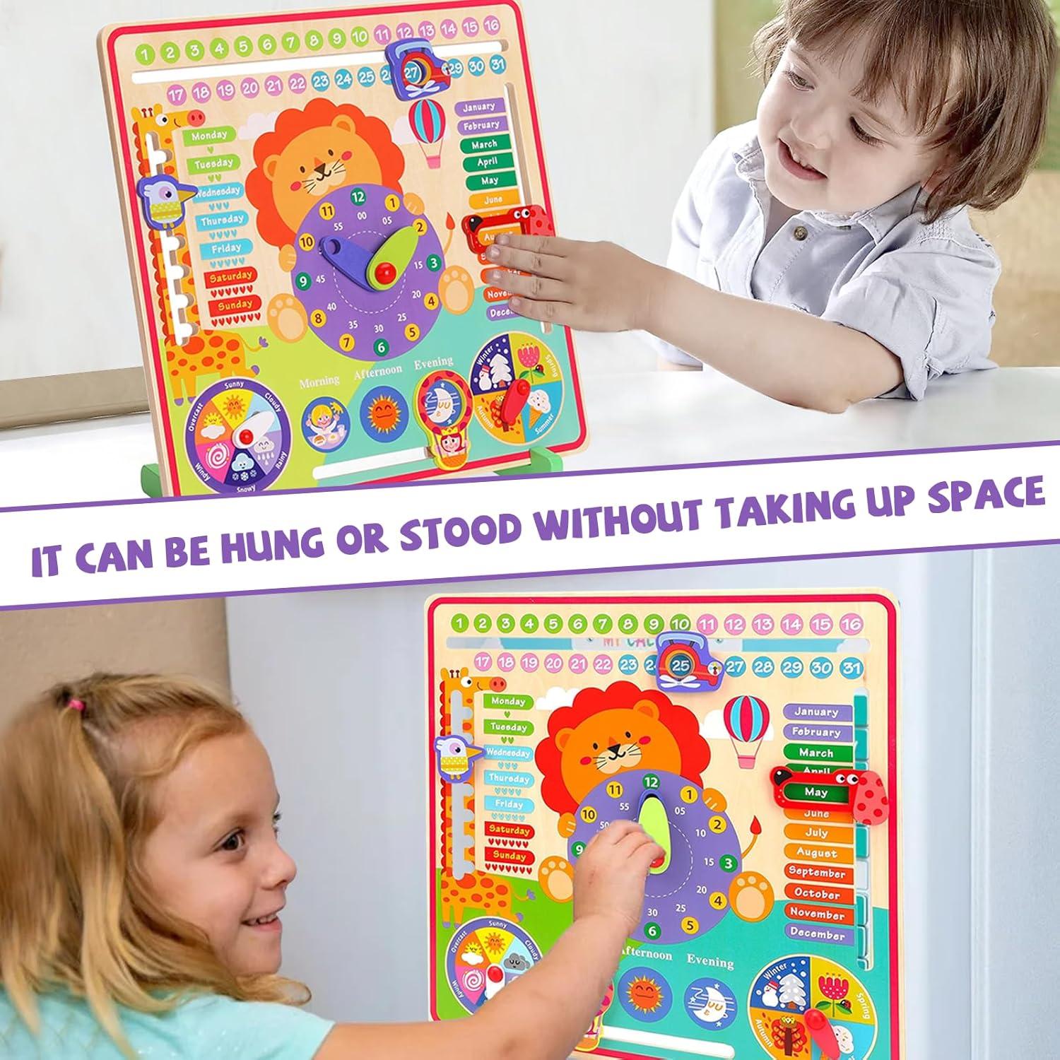 Calendario de Madera Montessori para Niños 4 Años - Reloj Educativo