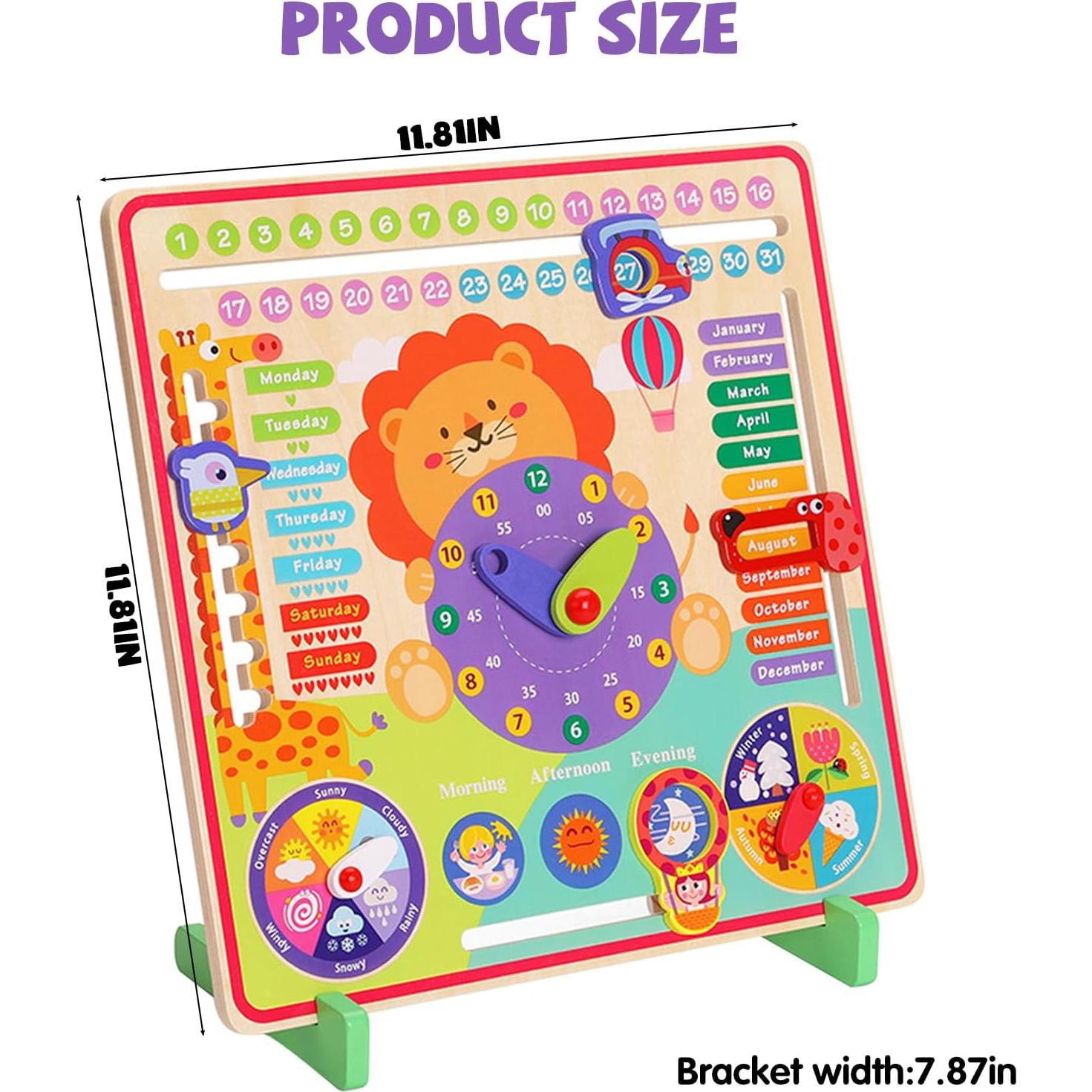 Calendario de Madera Montessori para Niños 4 Años - Reloj Educativo