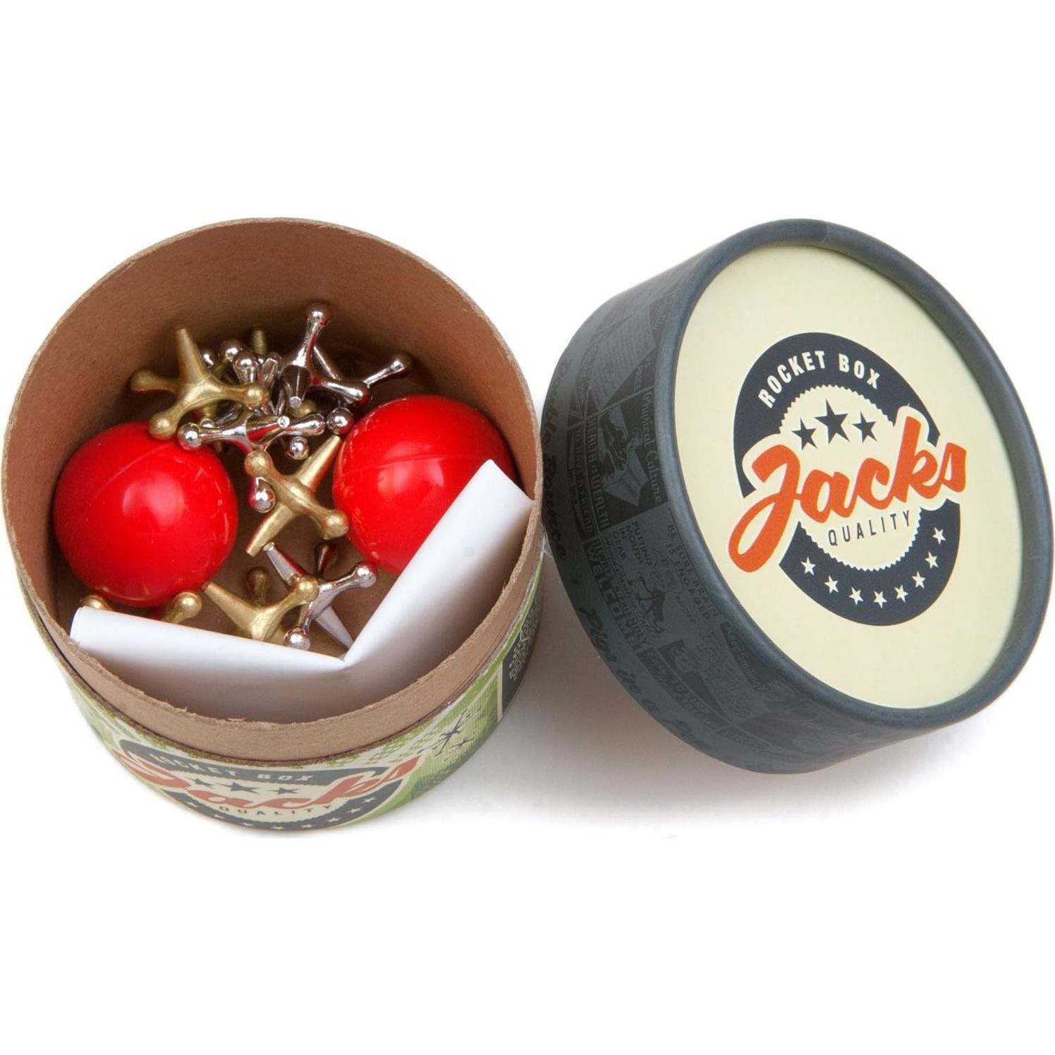 Juego de Jacks Retro Rocket Box con 10 Jacks y 2 Pelotas Rojas