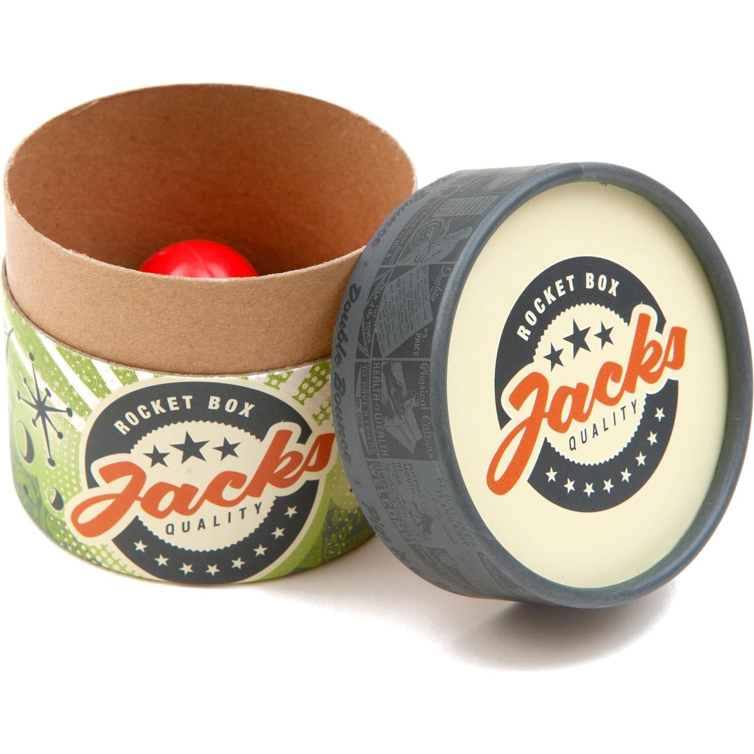 Juego de Jacks Retro Rocket Box con 10 Jacks y 2 Pelotas Rojas