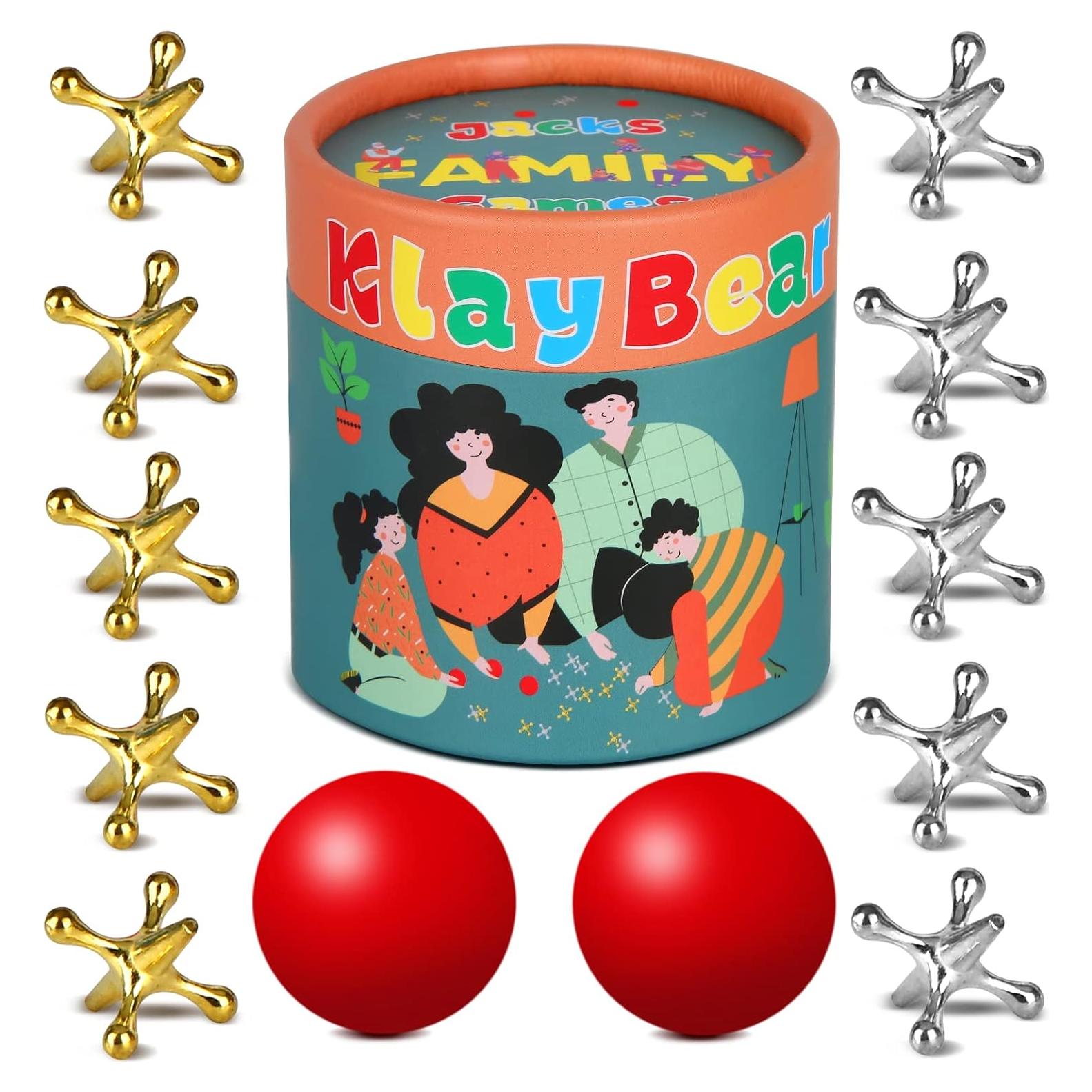 Juego de Jacks Retro KlayBear con 10 Jacks y 2 Pelotas Rojas