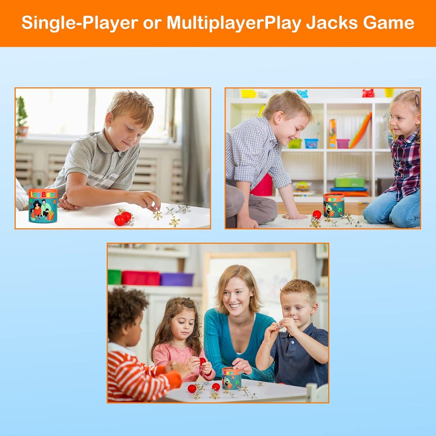 Juego de Jacks Retro KlayBear con 10 Jacks y 2 Pelotas Rojas