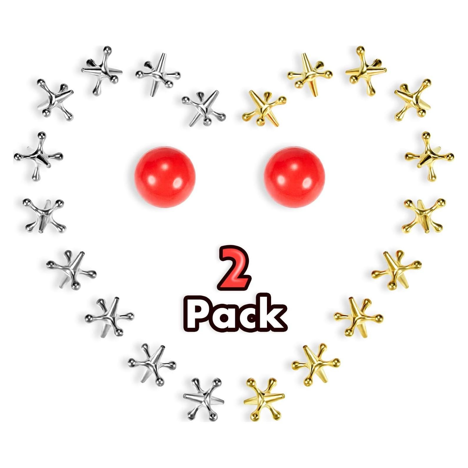 Juego de Jacks de Metal Gejoy con 2 Pelotas de Goma Rojas