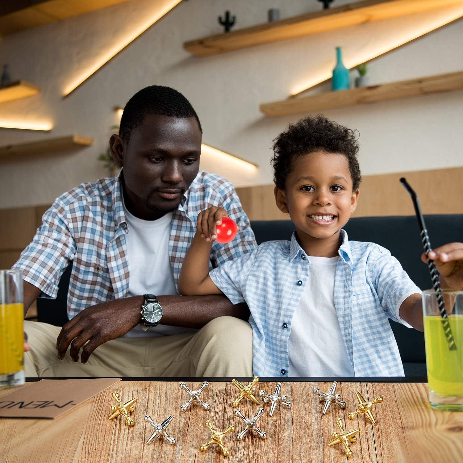 Juego de Jacks de Metal Gejoy con 2 Pelotas de Goma Rojas