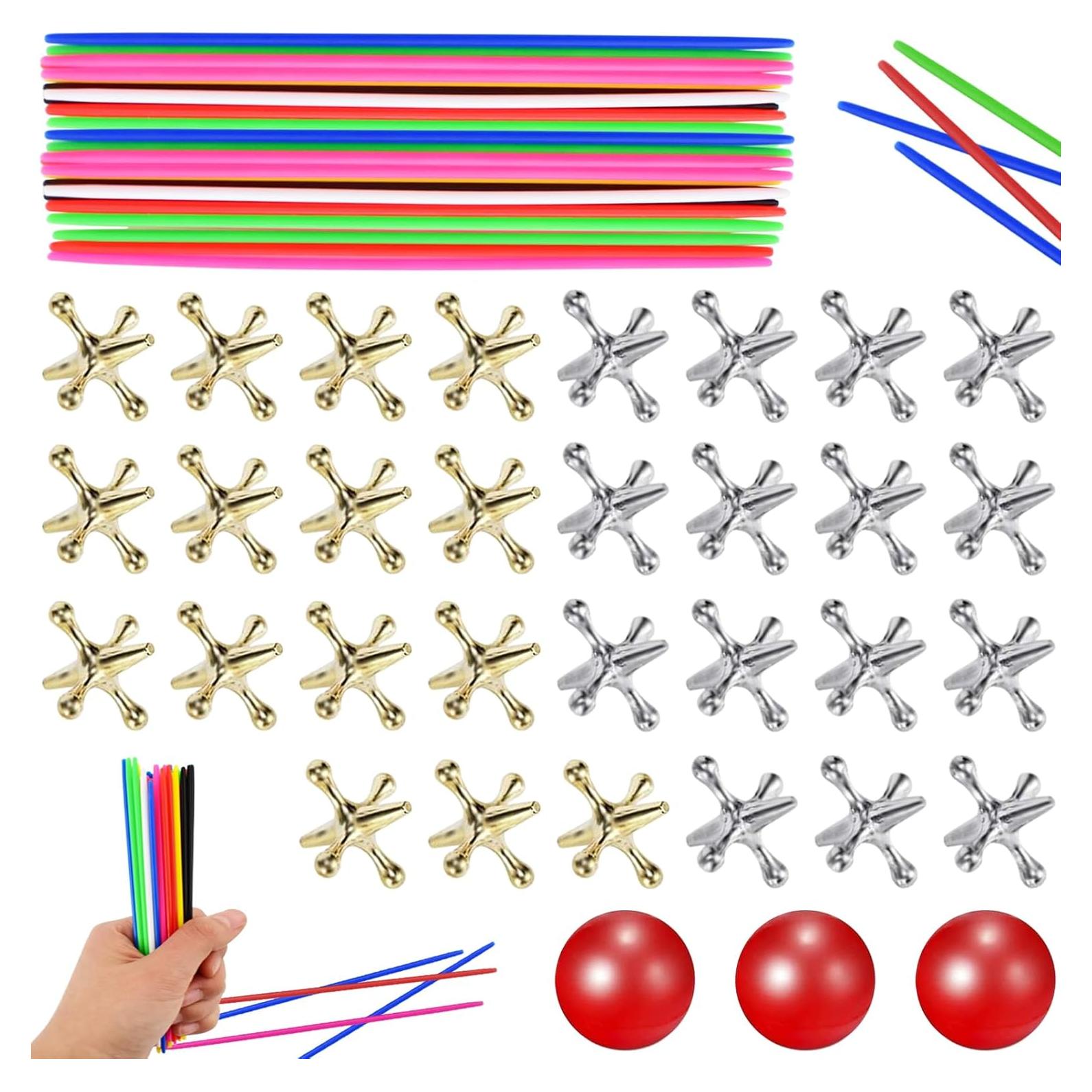 Juego Clásico de Jacks y Palitos ZeeDix - 3 Juegos, 180 Palitos, 30 Jax de Metal