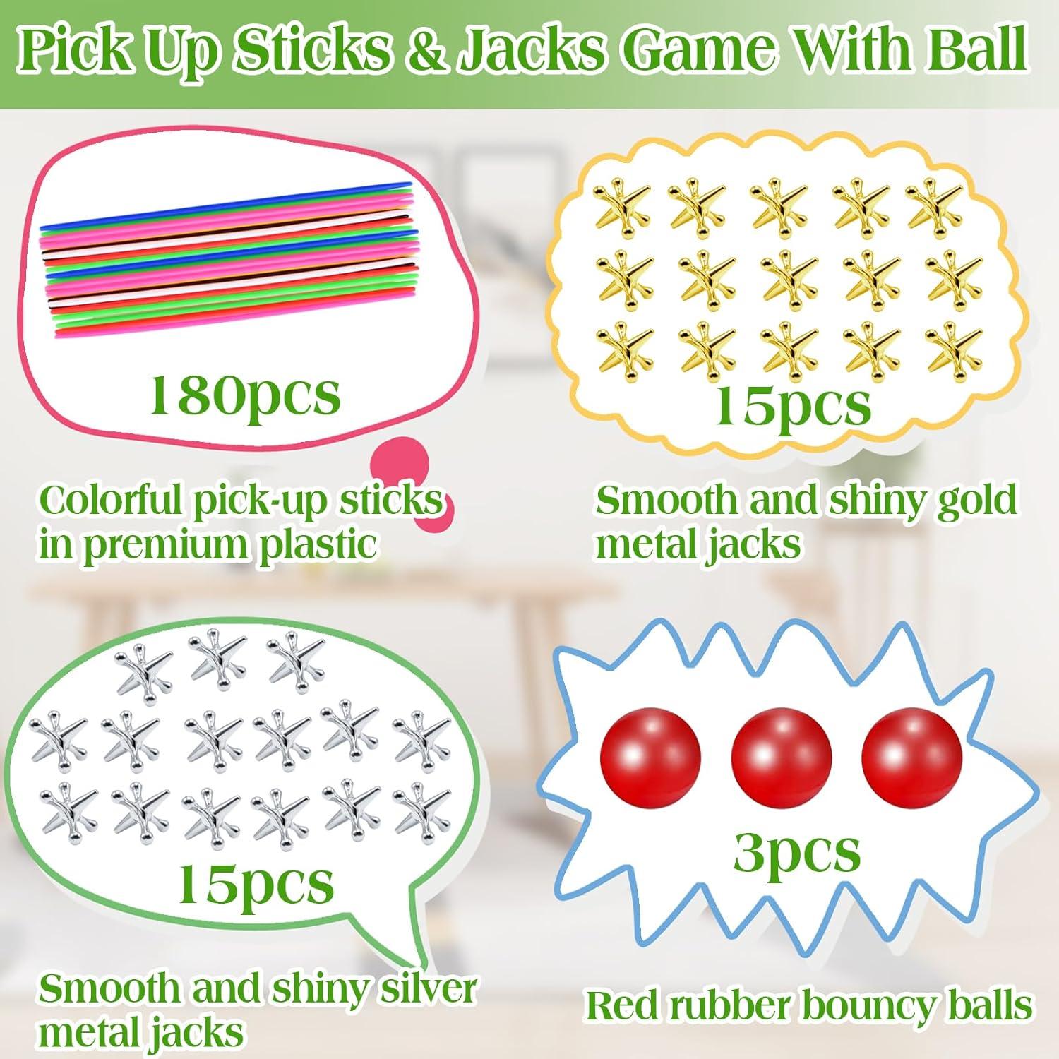 Juego Clásico de Jacks y Palitos ZeeDix - 3 Juegos, 180 Palitos, 30 Jax de Metal