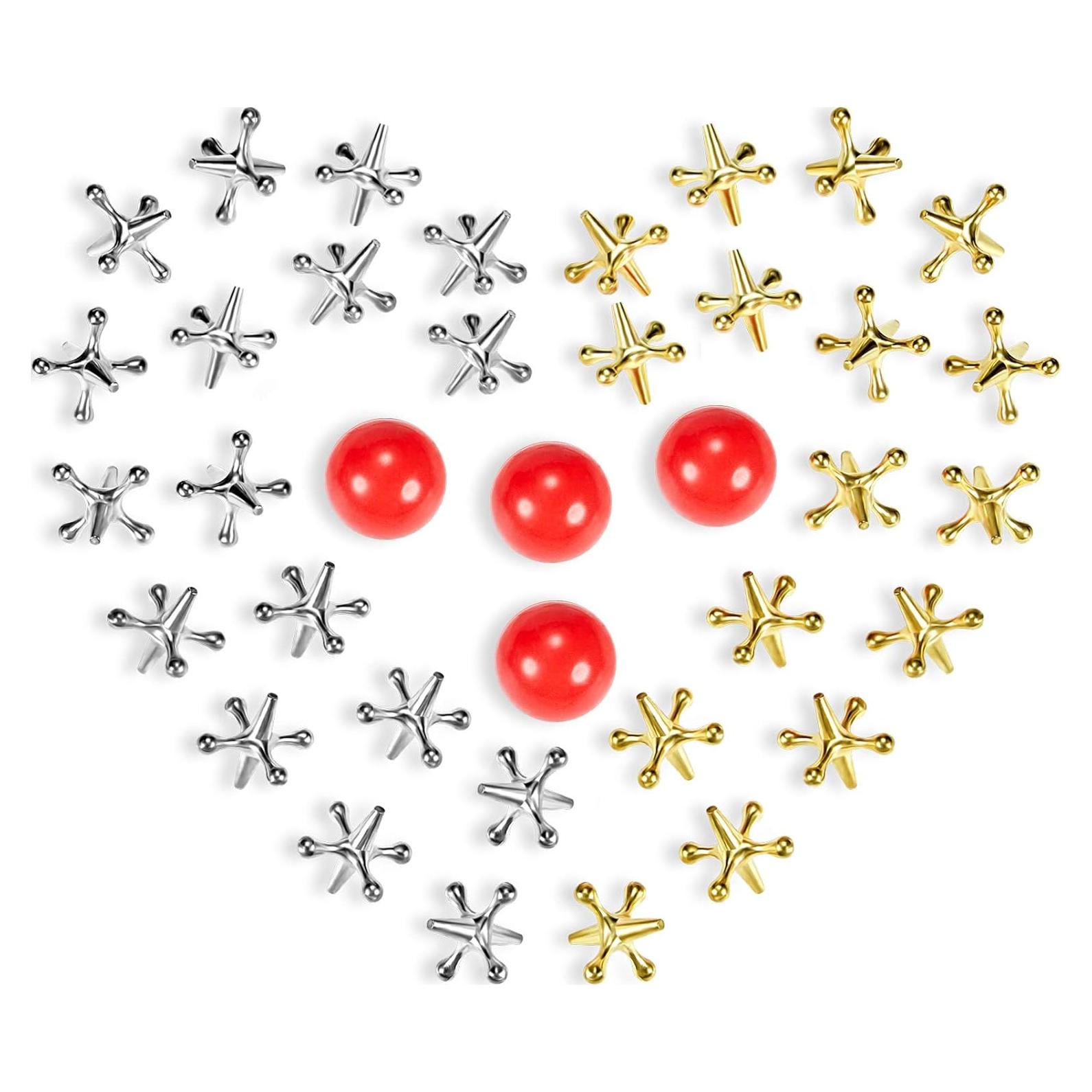 Juego de Jacks Gejoy Retro con 40 Piezas y 4 Pelotas de Goma