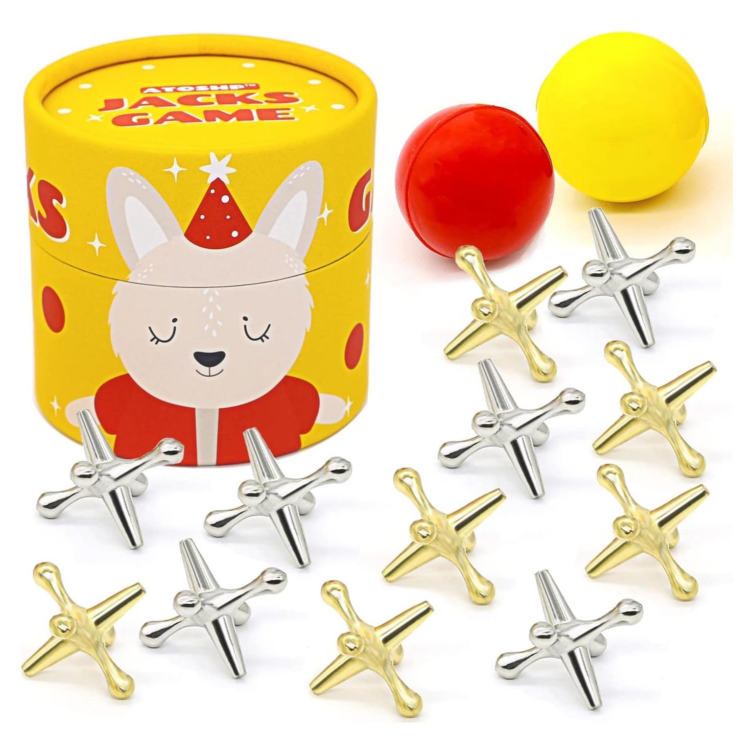 Juego de Jacks Retro Zhuji - 12 Jacks de Metal y 2 Pelotas