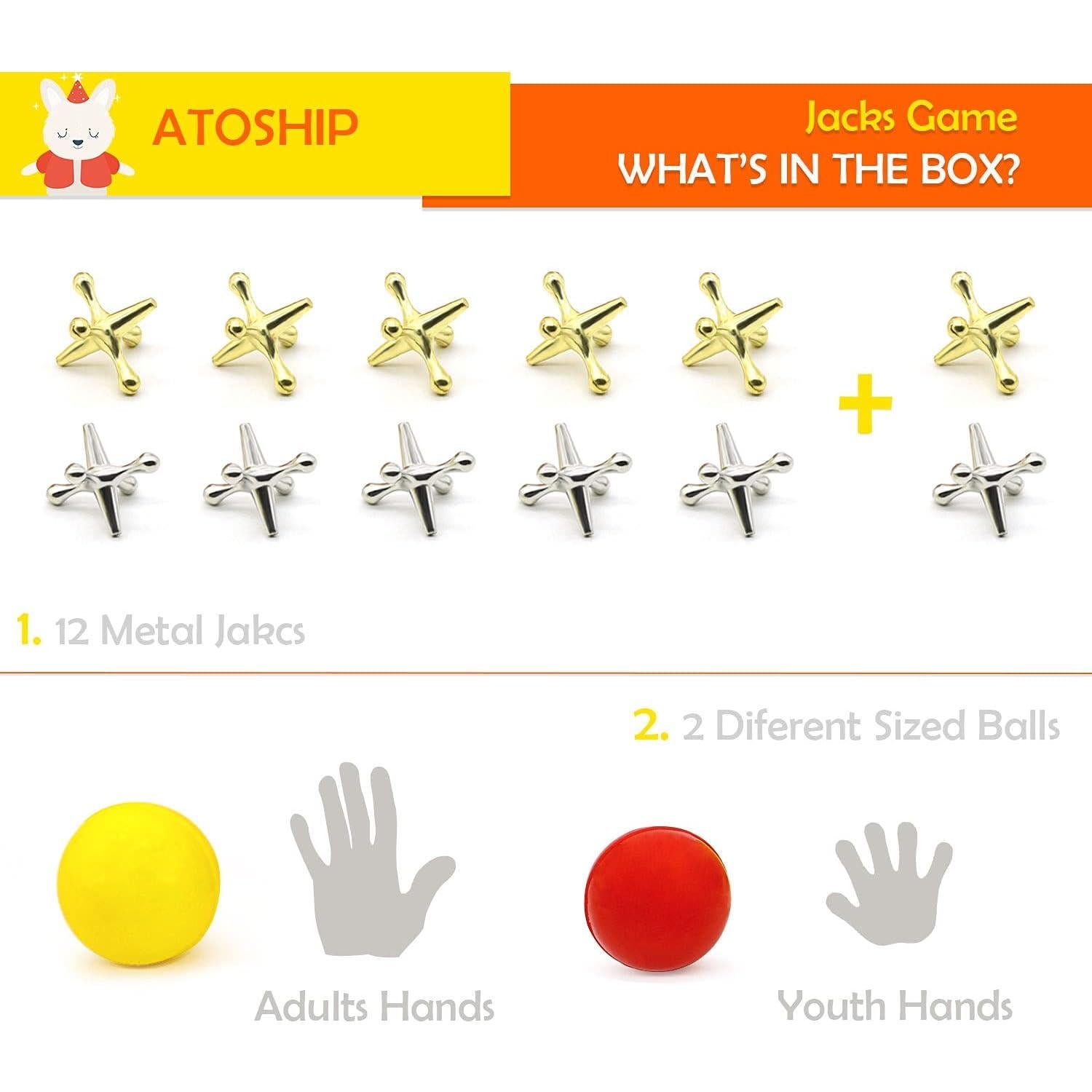 Juego de Jacks Retro Zhuji - 12 Jacks de Metal y 2 Pelotas